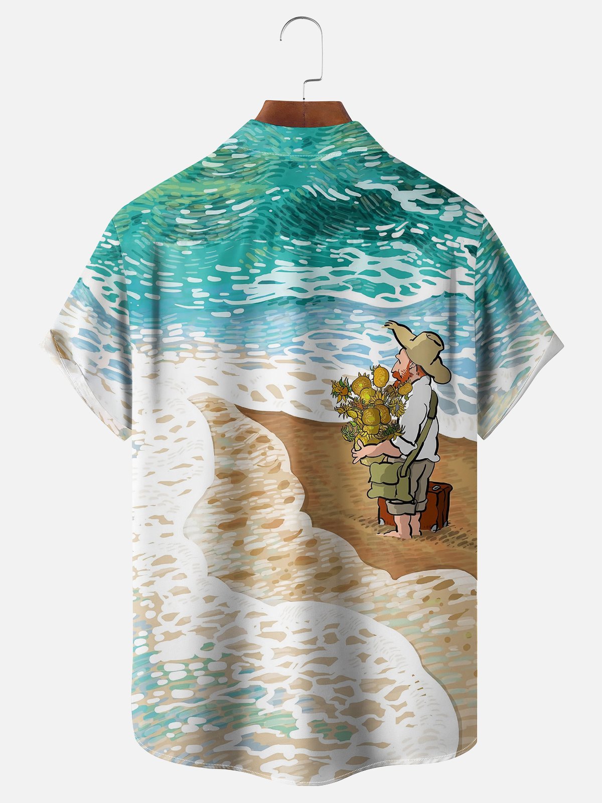 Moisture Wicking Ocean Art Painting Chest Pocket Hawaiian Shirt