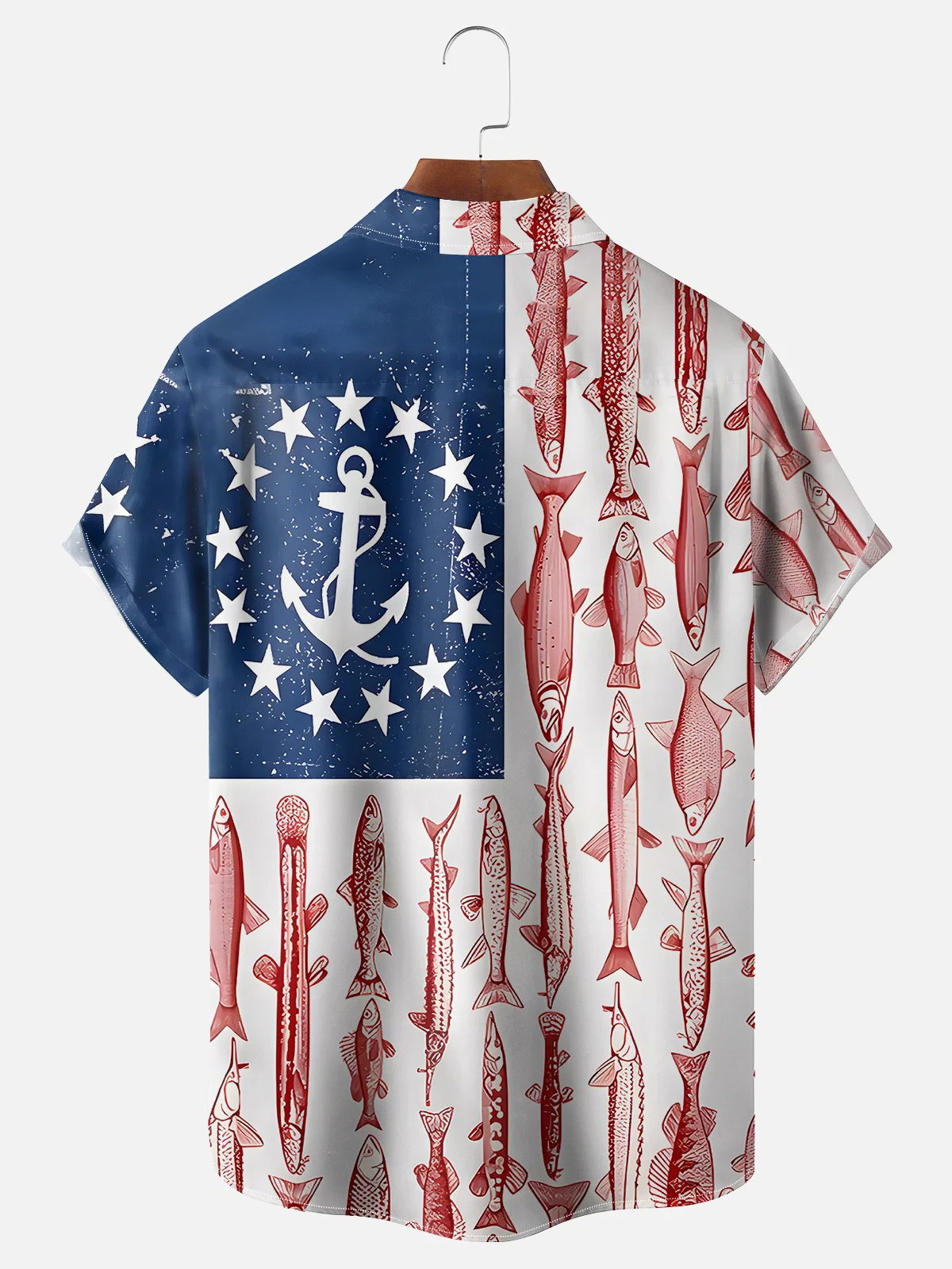 Moisture-wicking Fishing American Flag Chest Pocket Casual Shirt