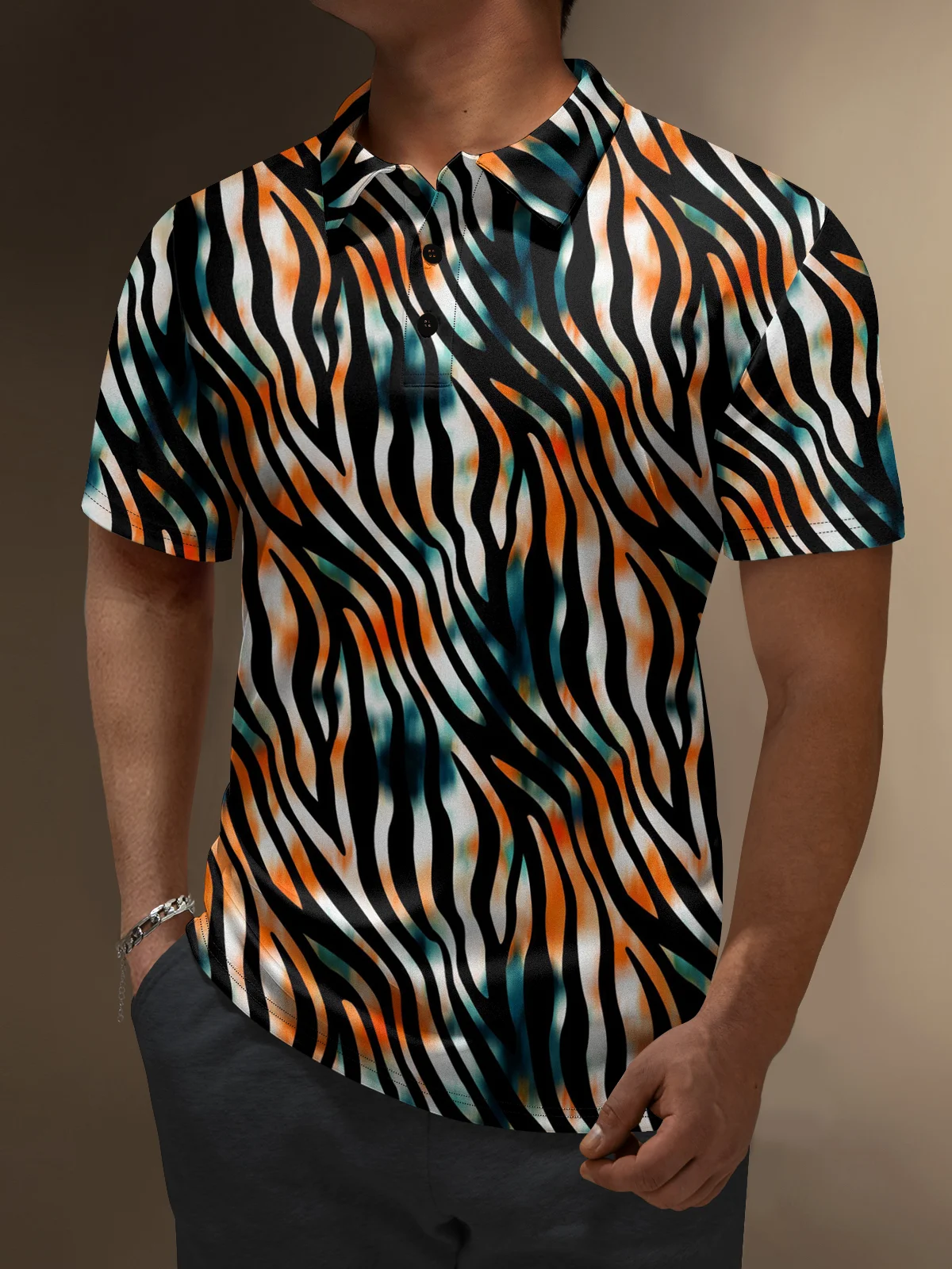 Moisture Wicking Gradient Color Zebra Print Short Sleeve Golf Polo