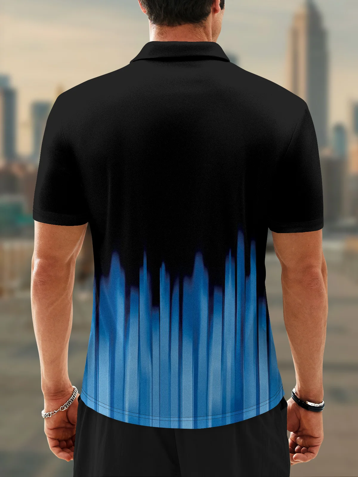 Moisture Wicking Gradient Color Abstract Geometric Short Sleeve Golf Polo