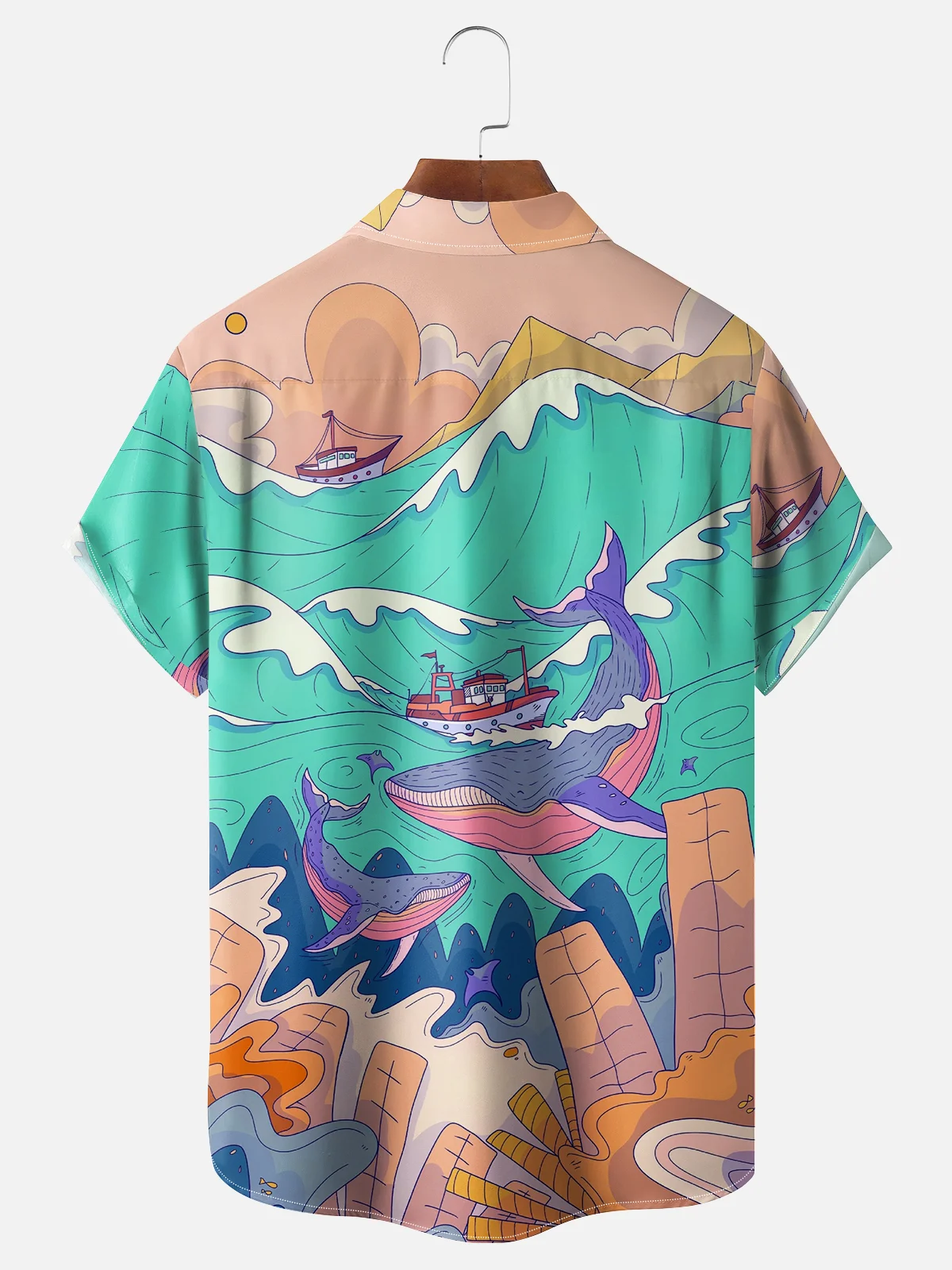 Hardaddy X Artist Stephen Wade Moisture-wicking Sea Life Whale Sailing Chest Pocket Hawaiian Shirt