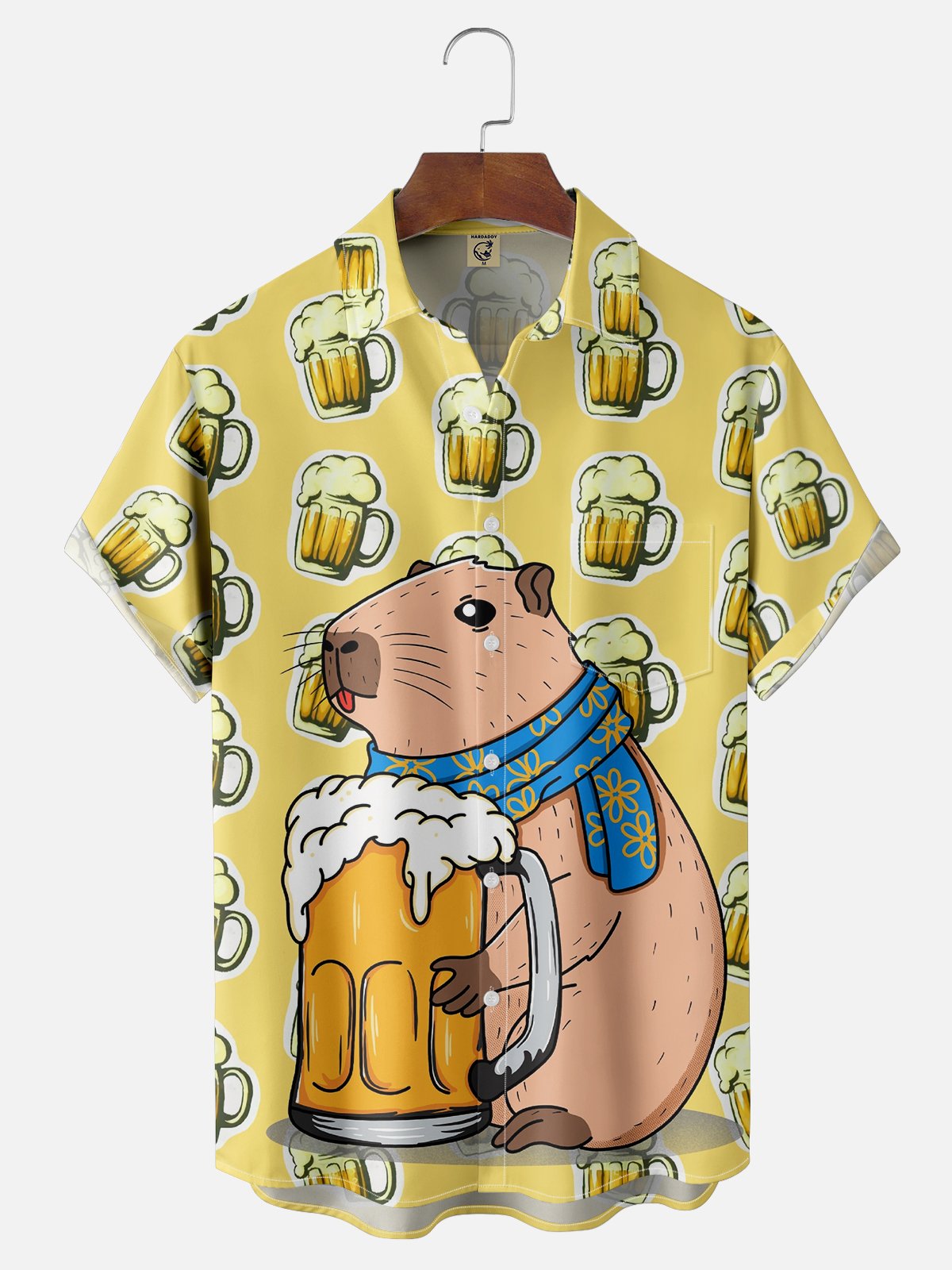Hardaddy X Artist Kimprut Imut Moisture-wicking Beer Capybara Chest Pocket Hawaiian Shirt