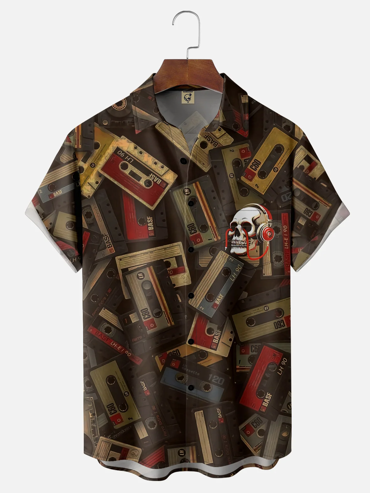 Hardaddy X Artist Contatoeoli Studio Moisture-wicking Music Tape Skull Chest Pocket Hawaiian Shirt
