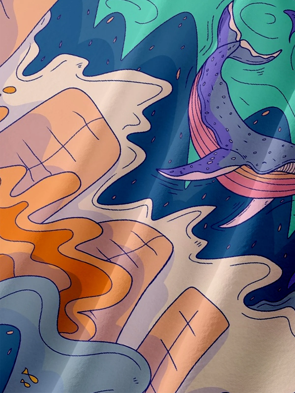 Hardaddy X Artist Stephen Wade Moisture-wicking Sea Life Whale Sailing Chest Pocket Hawaiian Shirt