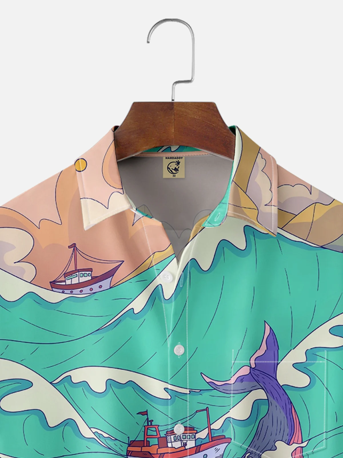 Hardaddy X Artist Stephen Wade Moisture-wicking Sea Life Whale Sailing Chest Pocket Hawaiian Shirt