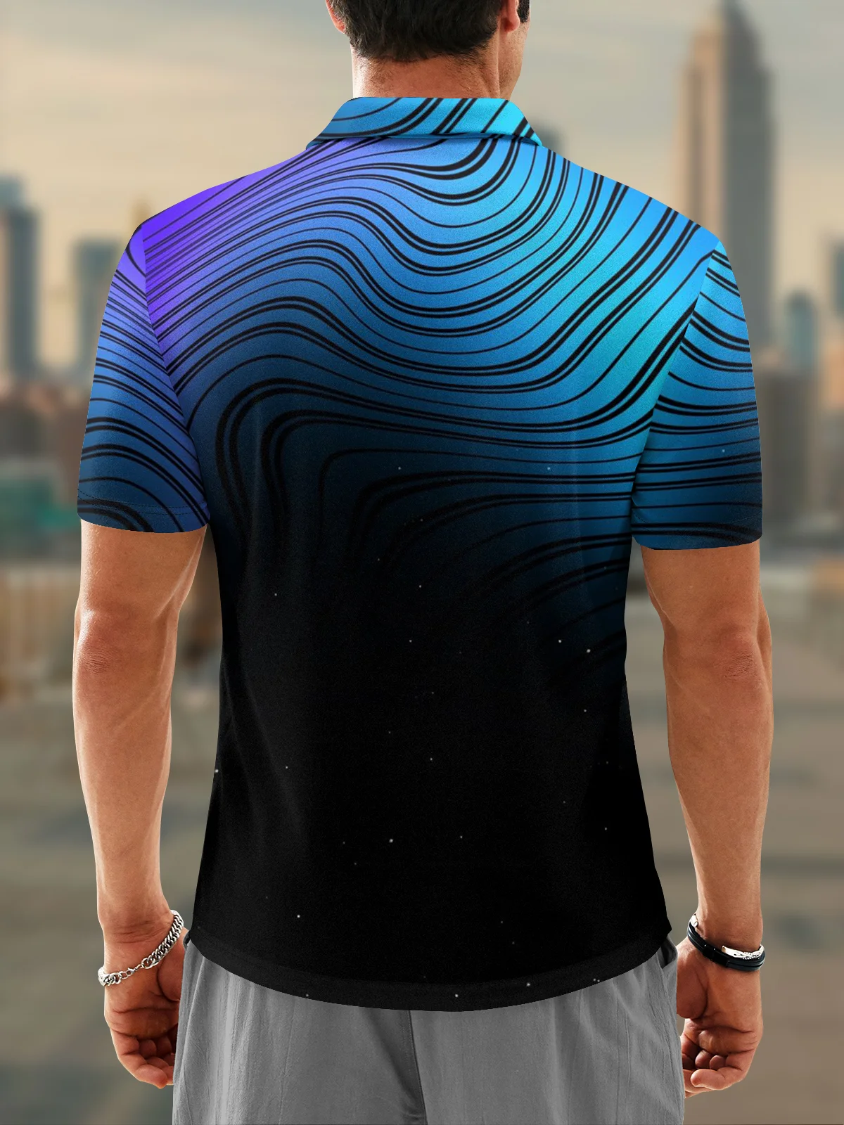 Moisture Wicking 3D Gradient Abstract Stripes Short Sleeve Golf Polo