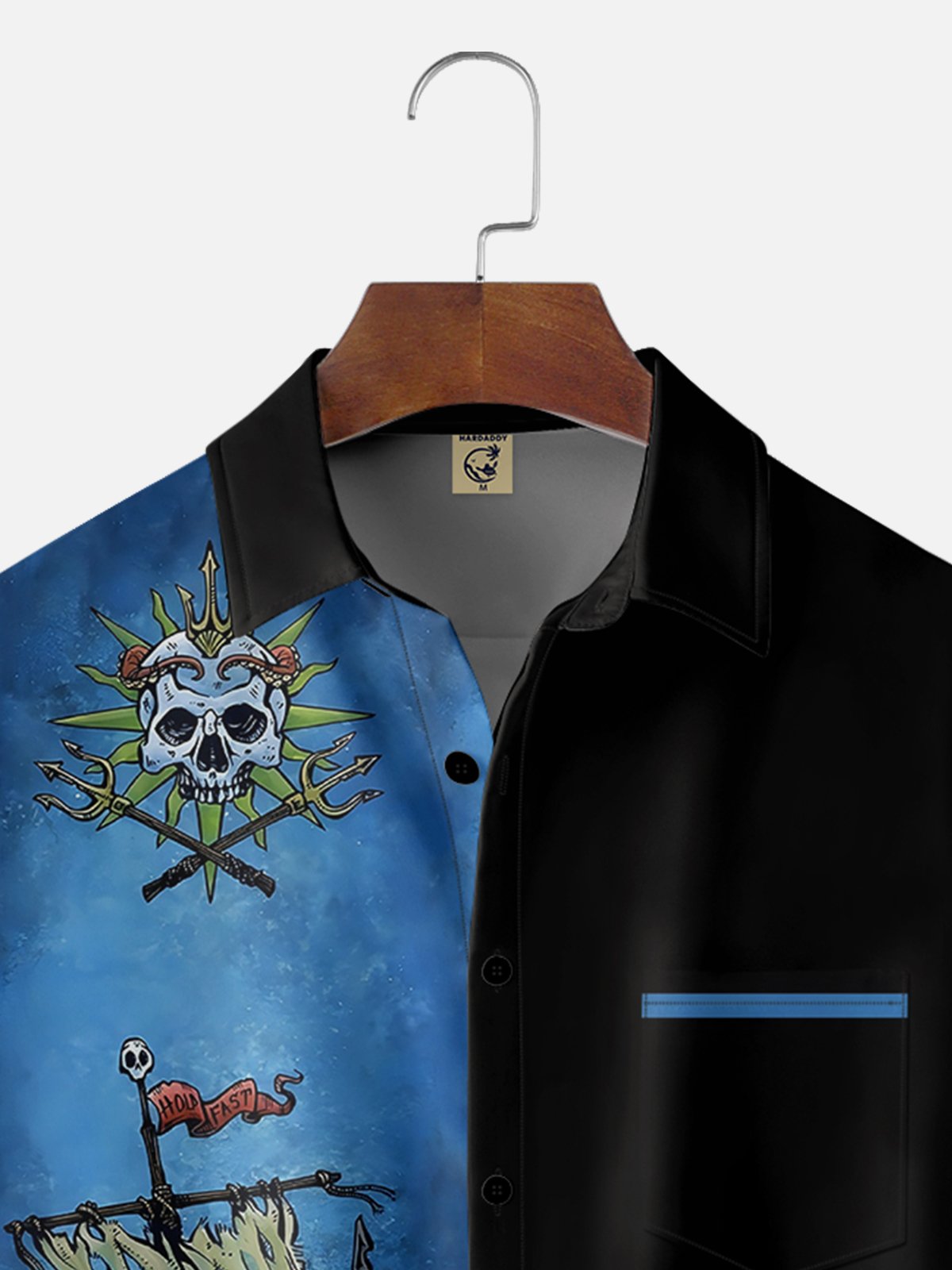 Hardaddy X Artist David Lozeau Tall Size Moisture-wicking Pirate Skull Sailing Chest Pocket Hawaiian Shirt