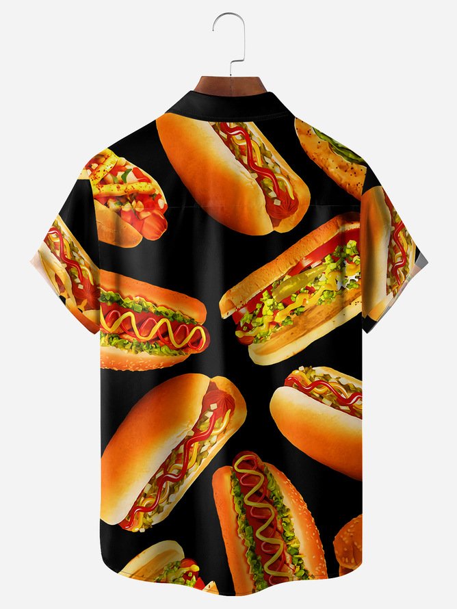 Tall Size Moisture-wicking Fast Food Hamburger Chest Pocket Casual Shirt