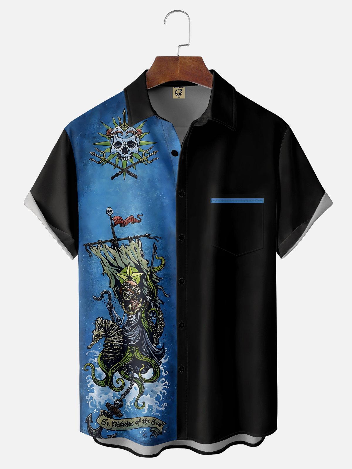 Hardaddy X Artist David Lozeau Tall Size Moisture-wicking Pirate Skull Sailing Chest Pocket Hawaiian Shirt
