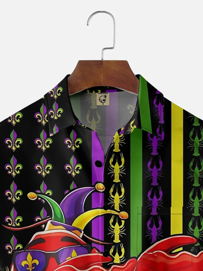 Tall Size Moisture-wicking Mardi Gras Lobster Chest Pocket Hawaiian Shirt