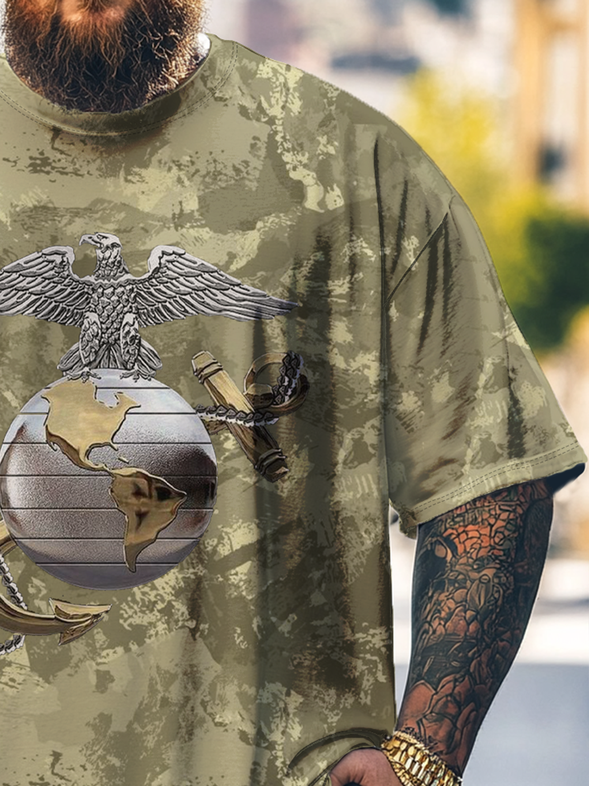 Big Size Men's US Marine Corps Artistic Loose T-shirt