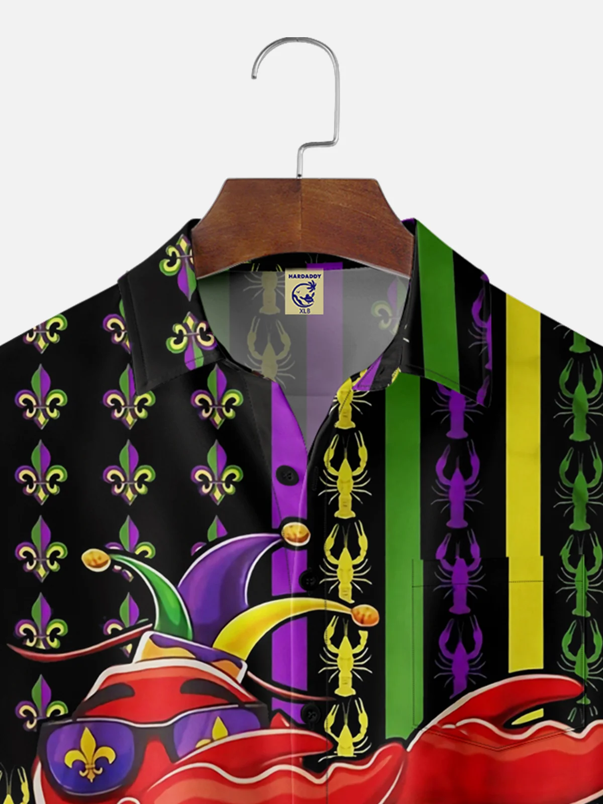 Big Size Moisture-wicking Mardi Gras Lobster Chest Pocket Hawaiian Shirt