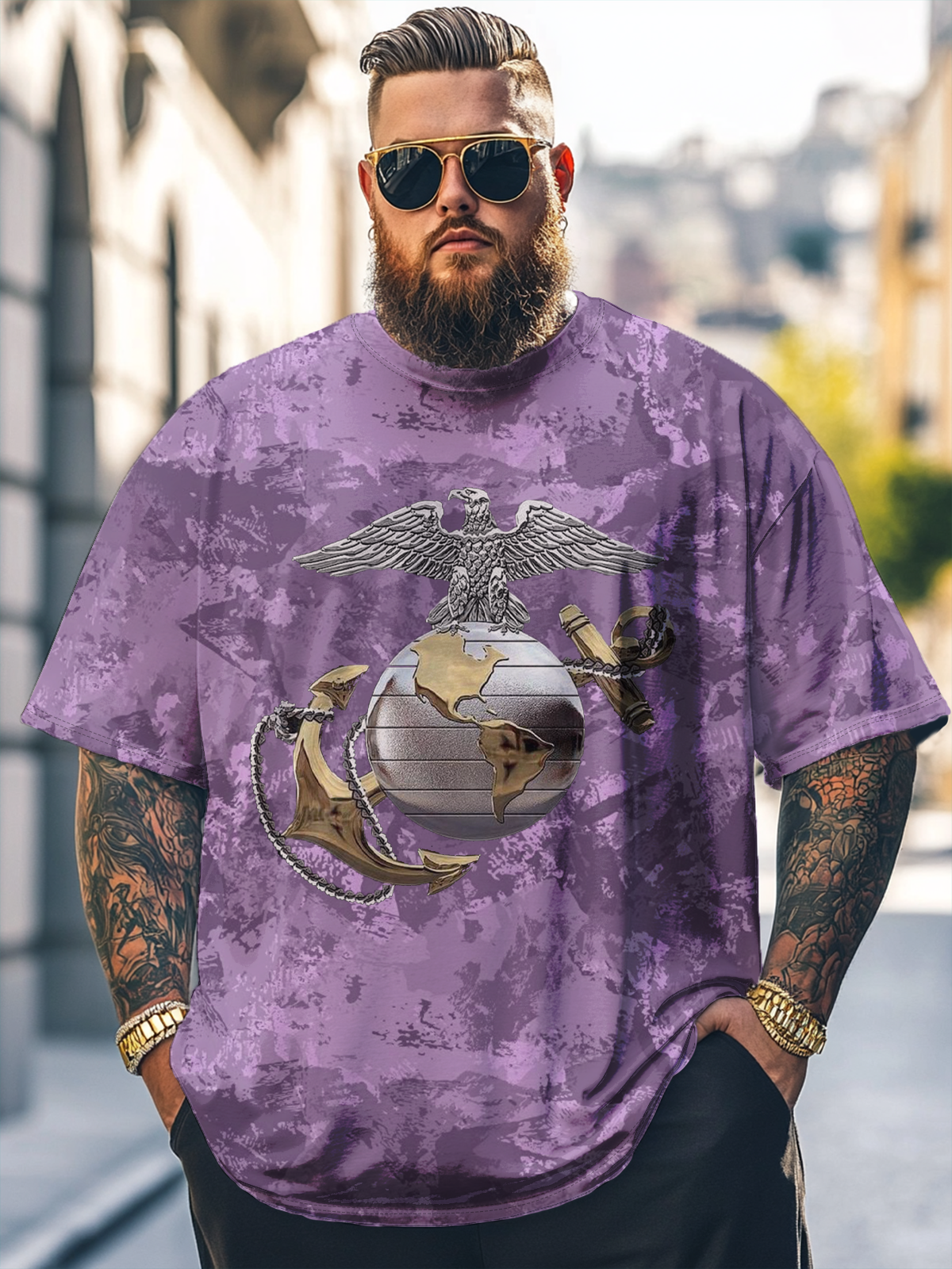Big Size Men's US Marine Corps Artistic Loose T-shirt