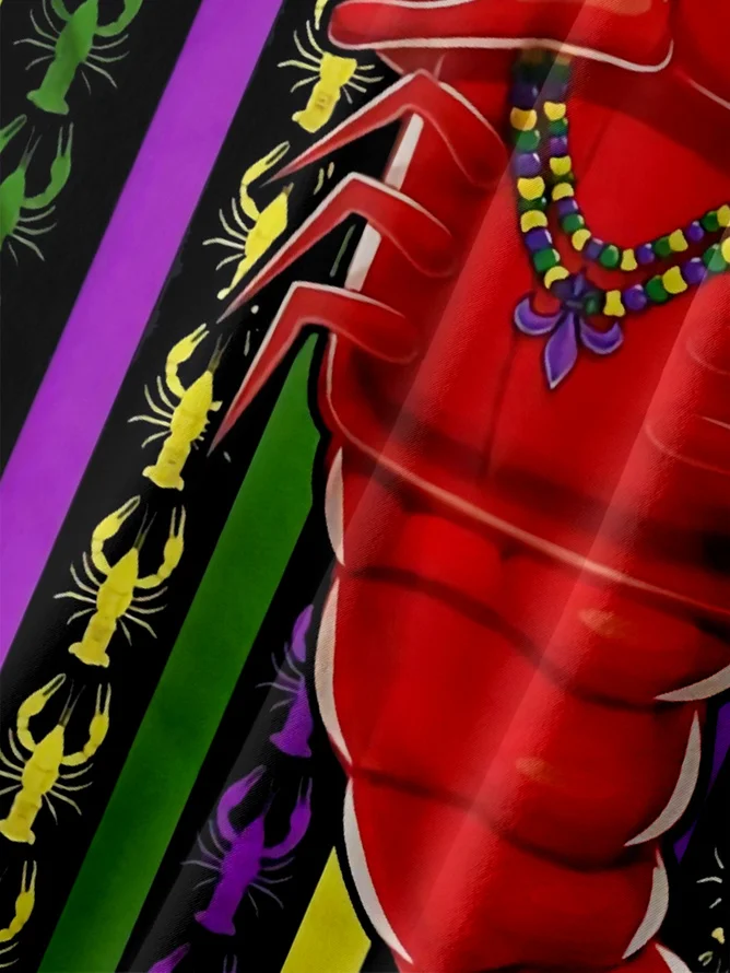 Tall Size Moisture-wicking Mardi Gras Lobster Chest Pocket Hawaiian Shirt