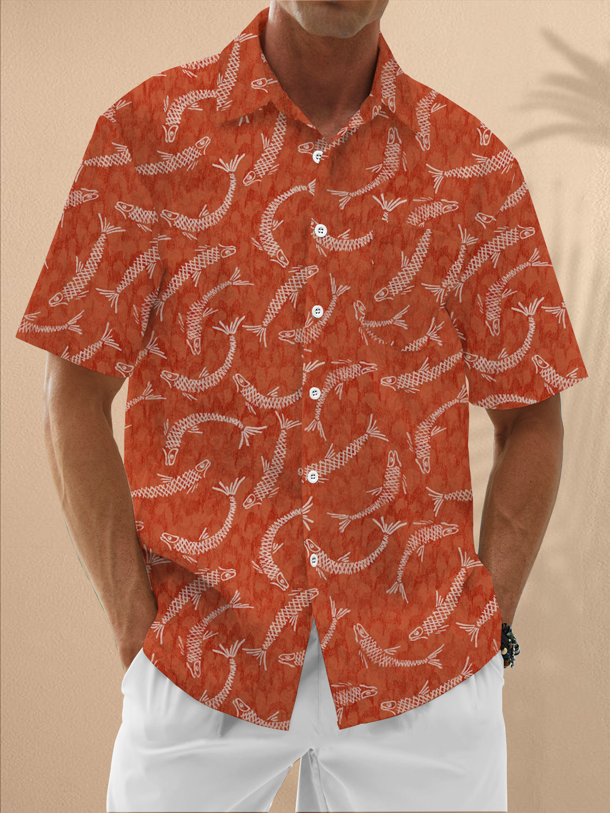Moisture Wicking Ocean Elements Fish Chest Pocket Hawaiian Shirt