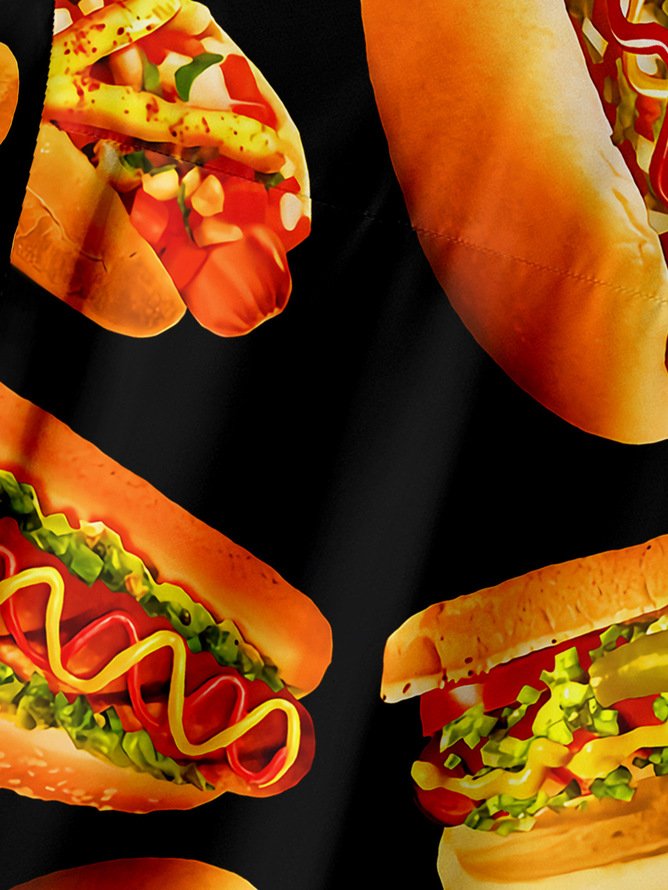 Tall Size Moisture-wicking Fast Food Hamburger Chest Pocket Casual Shirt