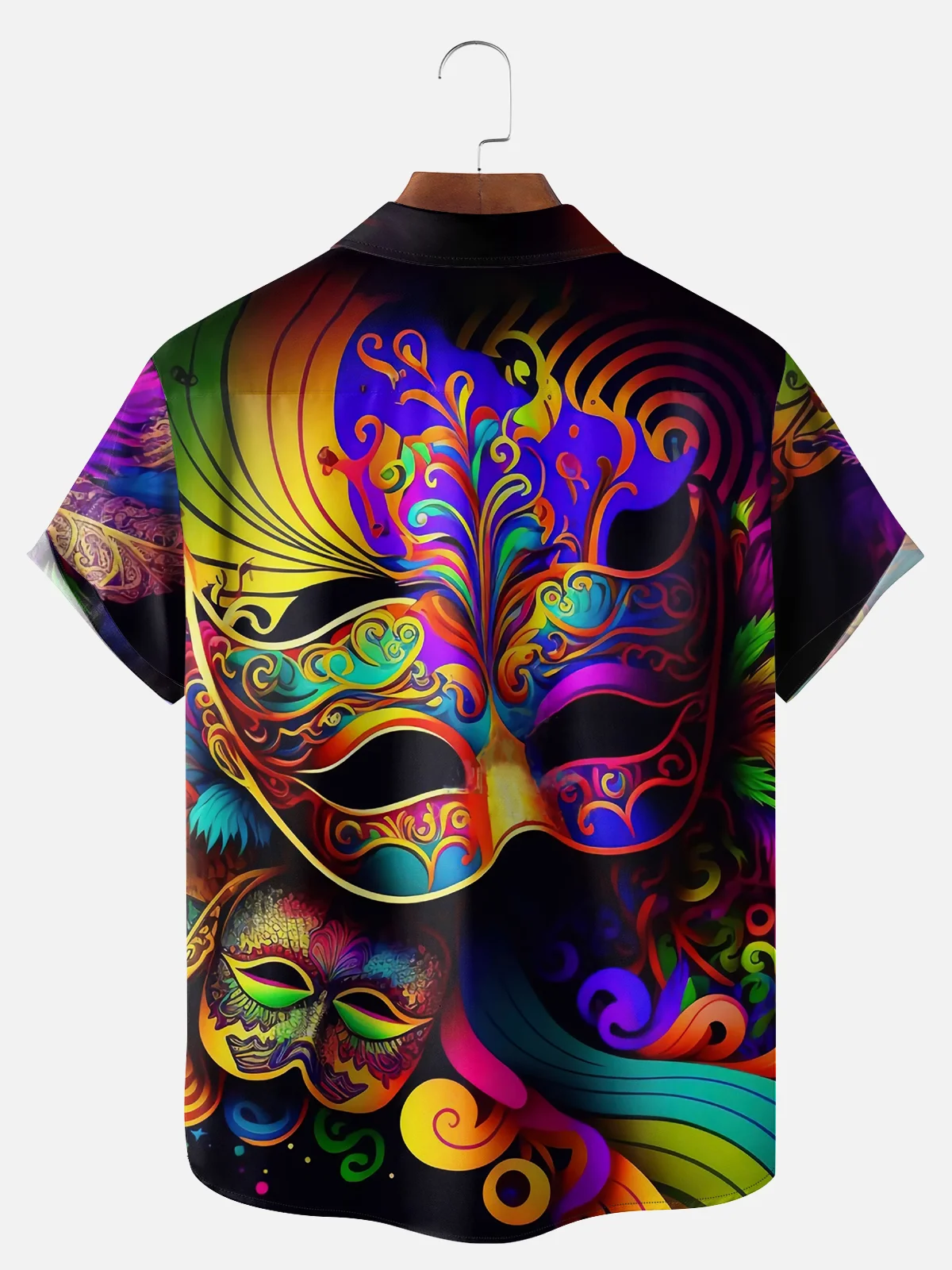 Big Size Moisture-wicking Mardi Gras Celebration Mask Chest Pocket Casual Shirt