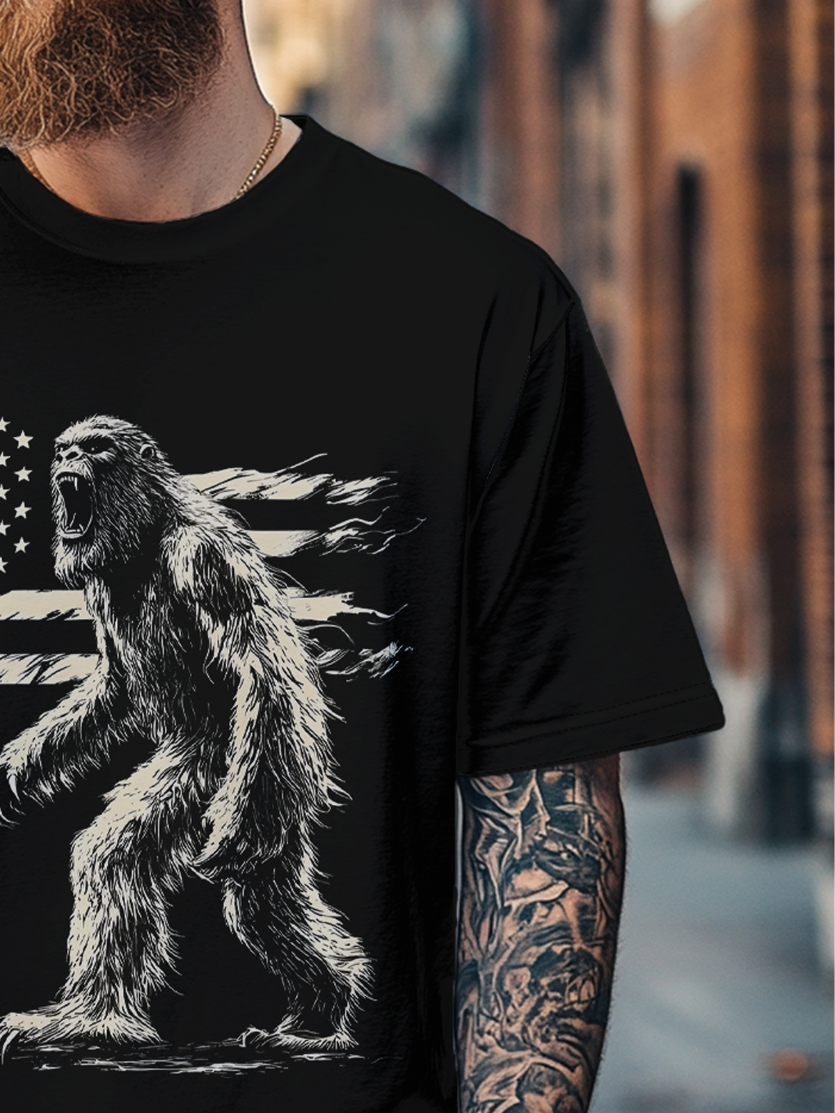 Men's American Flag Bigfoot Fitted T-shirts
