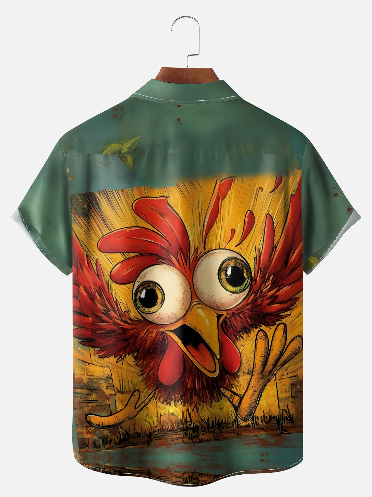 Big Size Moisture-wicking Fun Chicken Chest Pocket Hawaiian Shirt