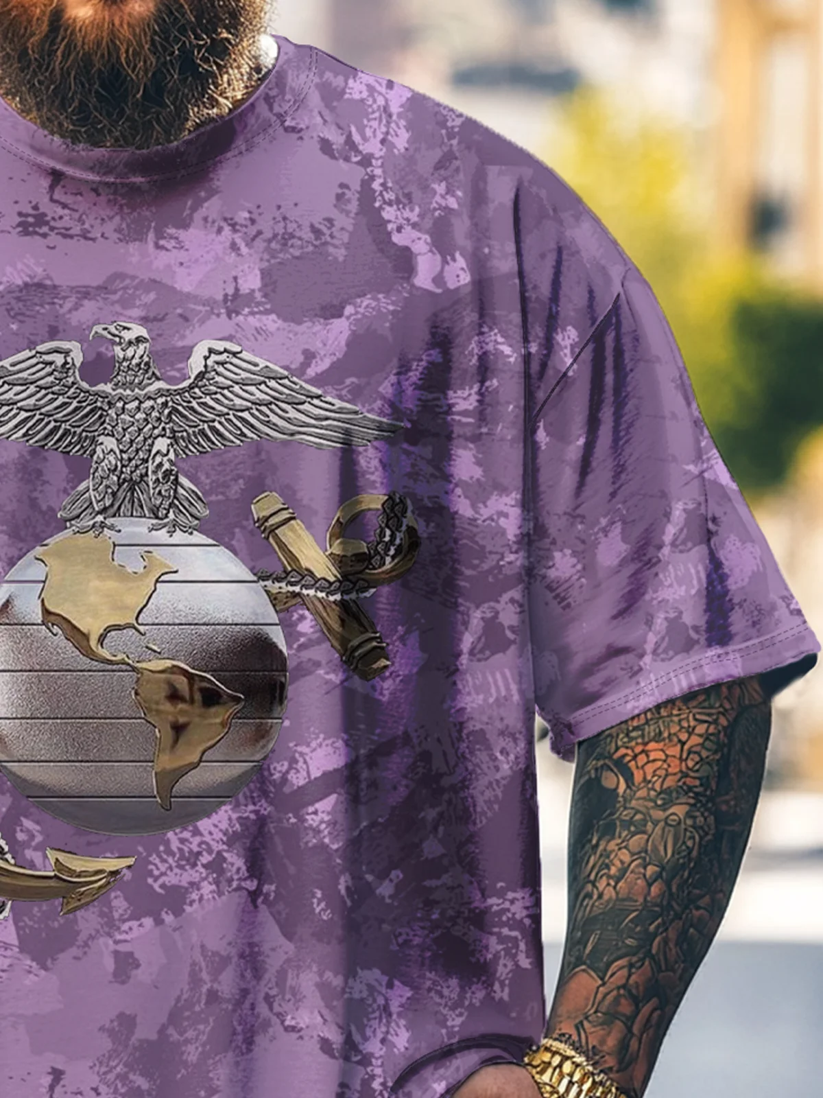 Big Size Men's US Marine Corps Artistic Loose T-shirt