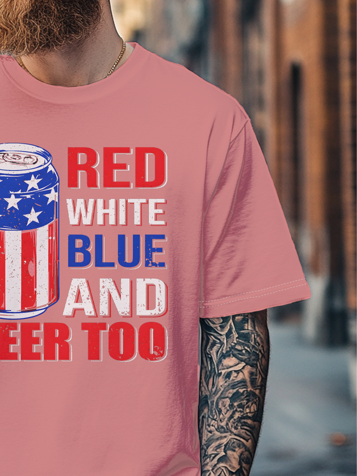 Men's American Flag Beer Letters Fitted T-shirts