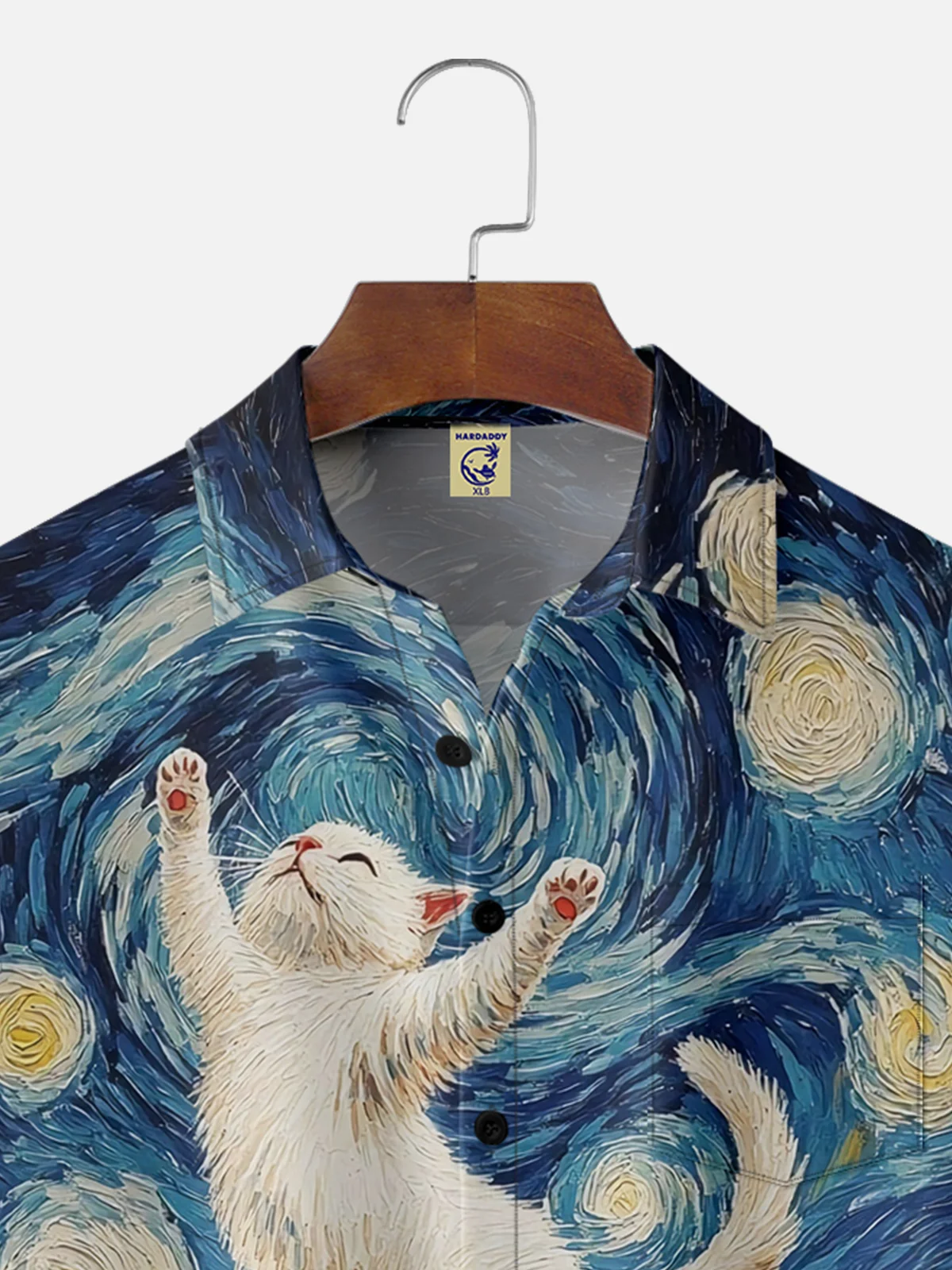 Big Size Moisture-wicking Starry night Cat Chest Pocket Casual Shirt