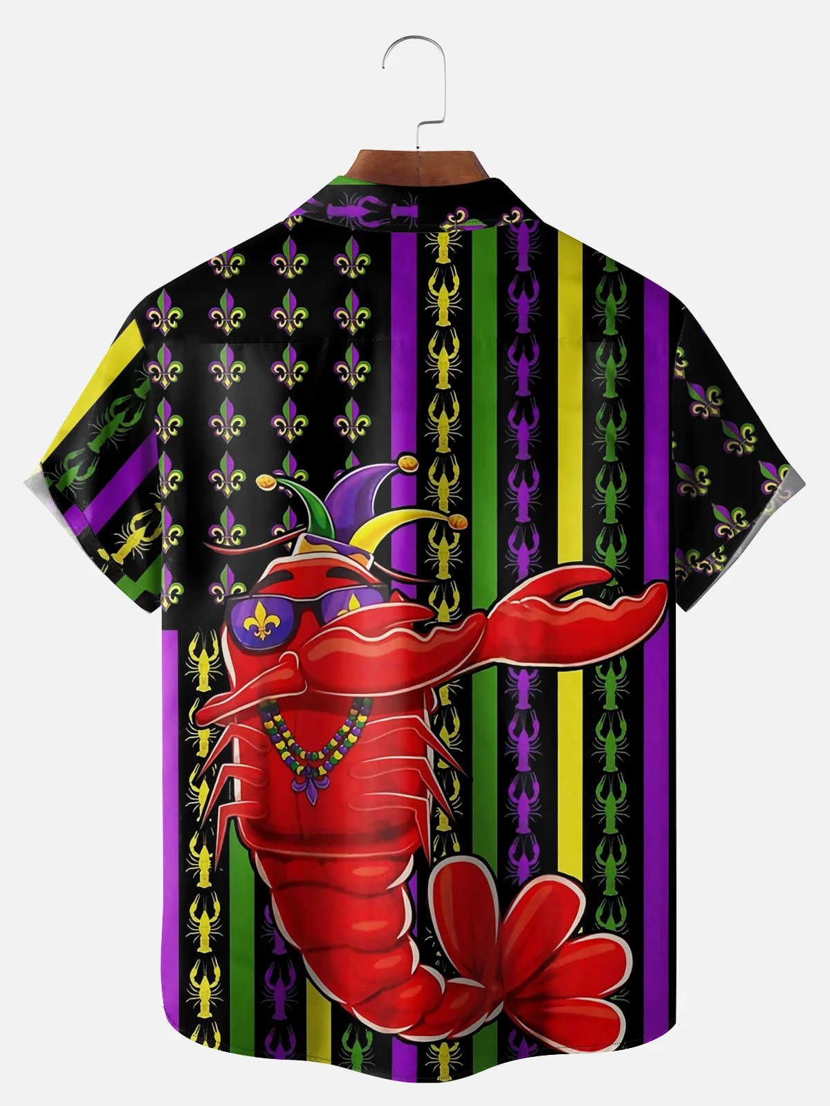 Big Size Moisture-wicking Mardi Gras Lobster Chest Pocket Hawaiian Shirt