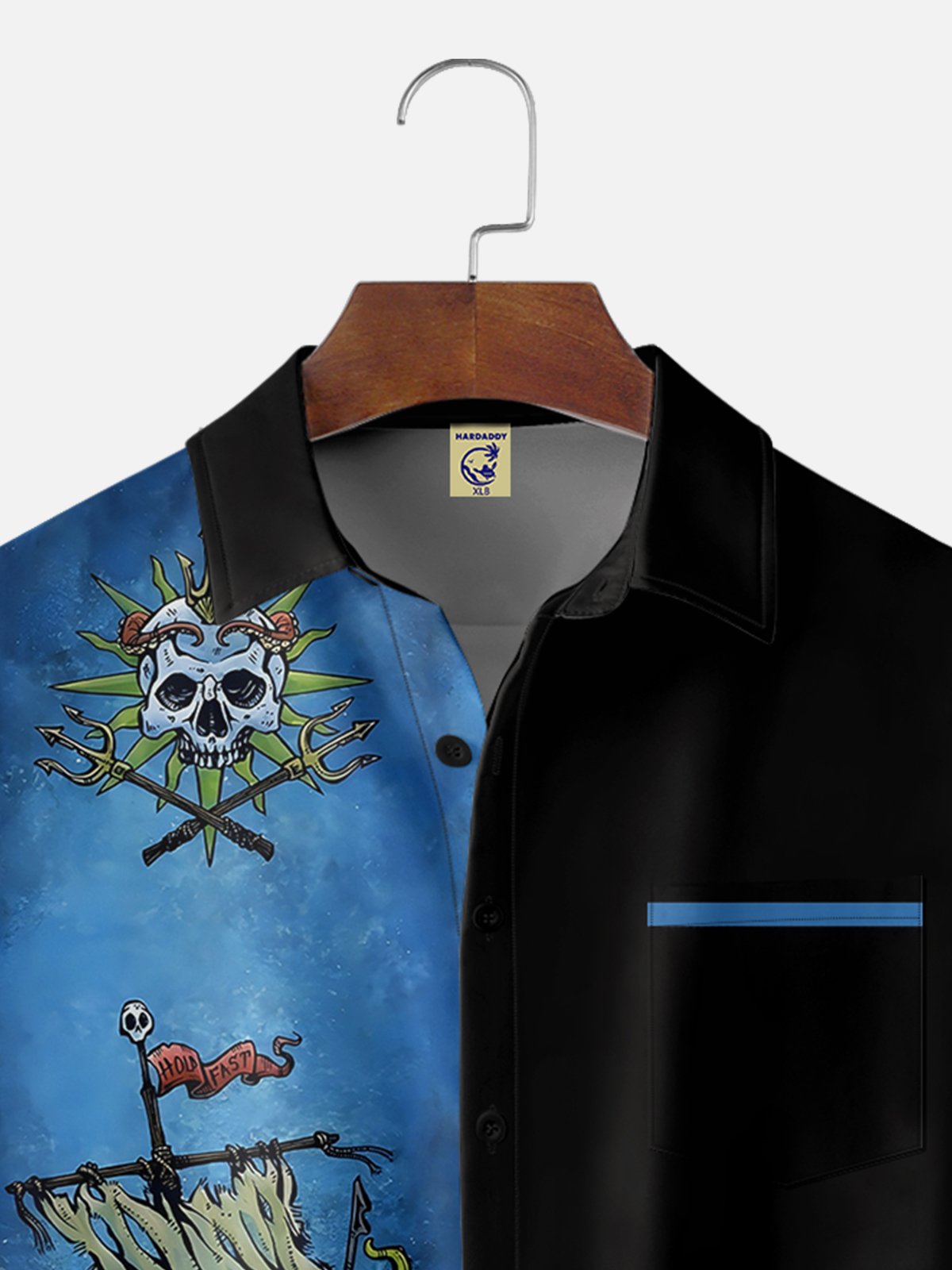 Hardaddy X Artist David Lozeau Big Size Moisture-wicking Pirate Skull Sailing Chest Pocket Hawaiian Shirt