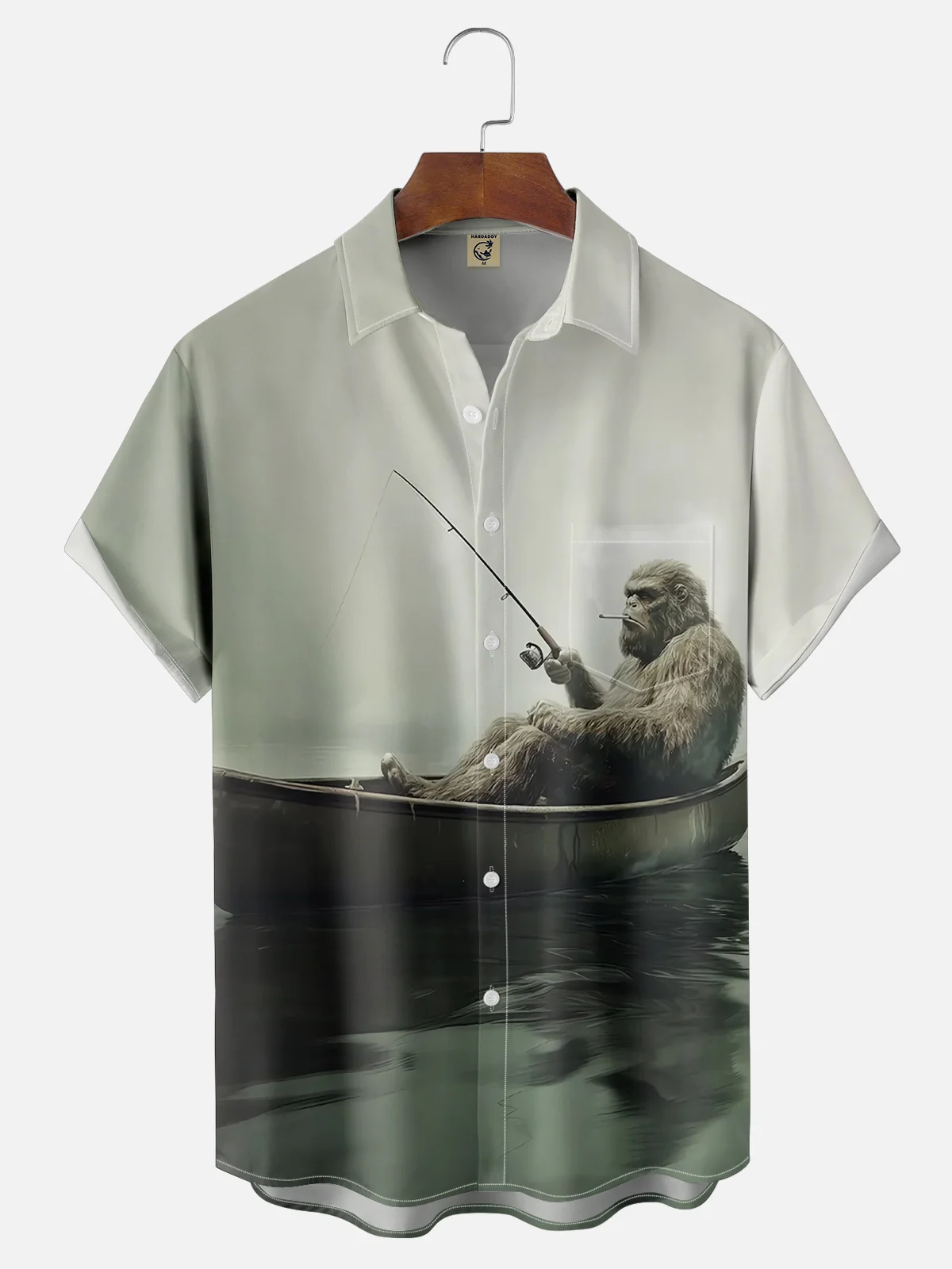 Moisture-wicking Fun Bigfoot Sea Fishing Chest Pocket Hawaiian Shirt