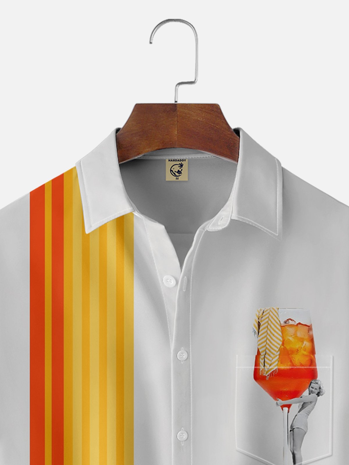 Moisture-wicking Retro Girl Cocktail Fun Chest Pocket Bowling Shirt