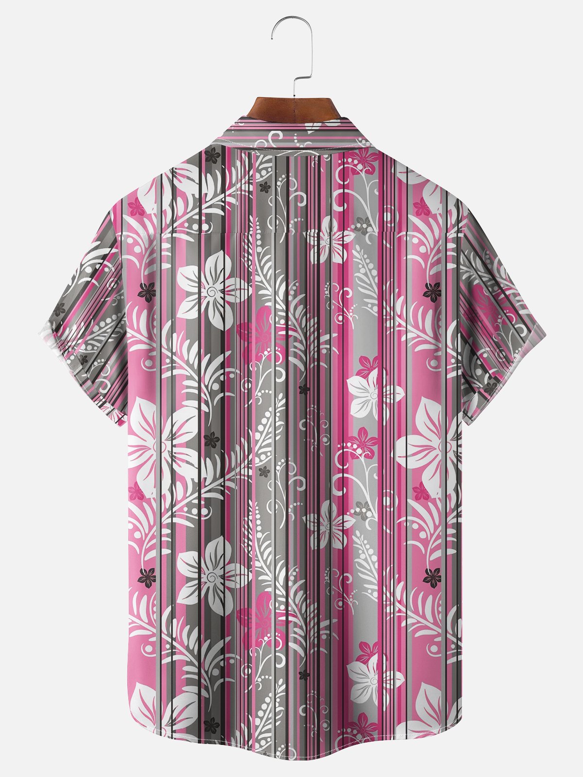 Moisture Wicking Stripes Botanicals Floral Chest Pocket Hawaiian Shirt