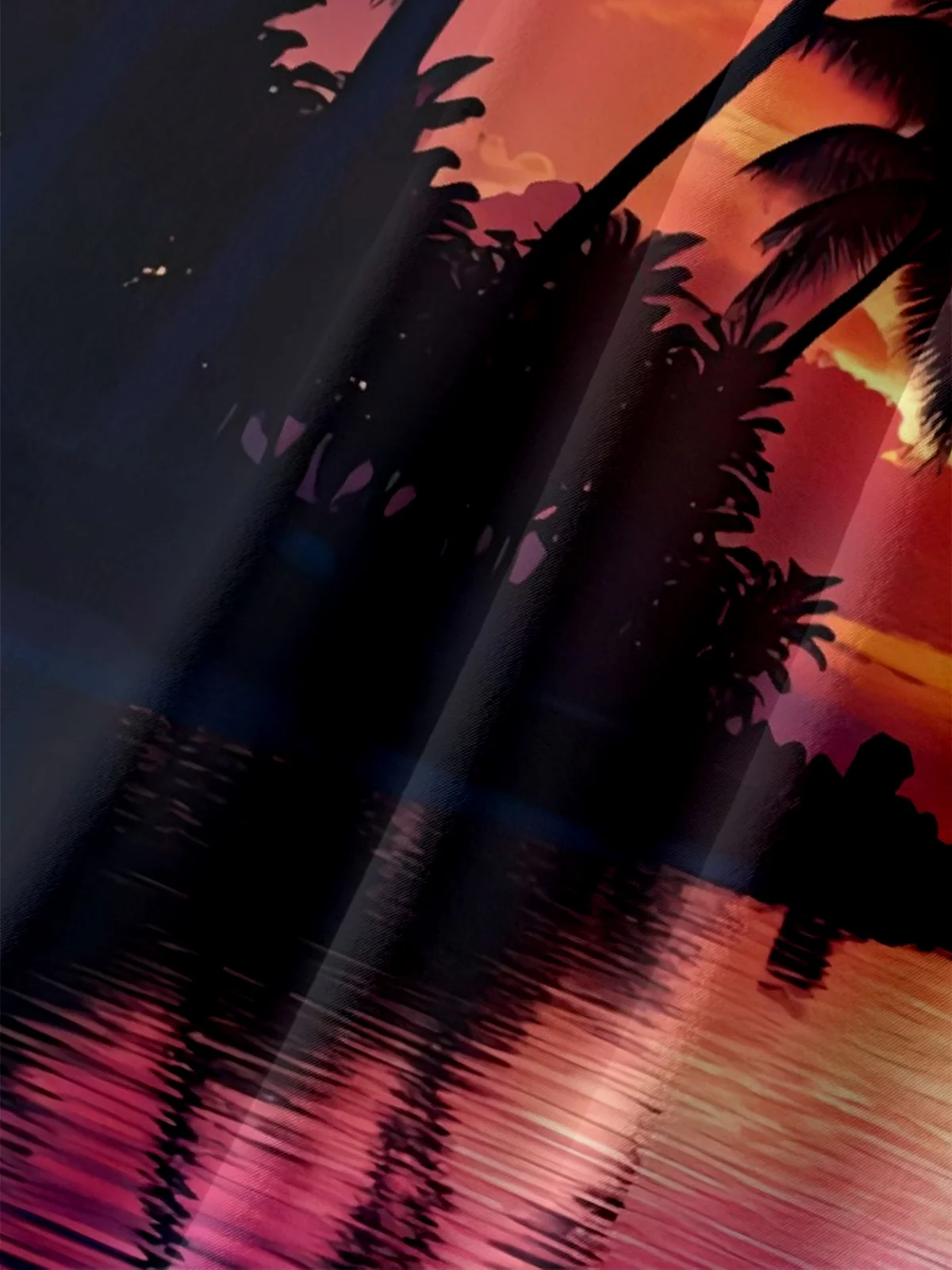 Moisture-wicking Sunset Island Coconut Tree Scenery Chest Pocket Hawaiian Shirt