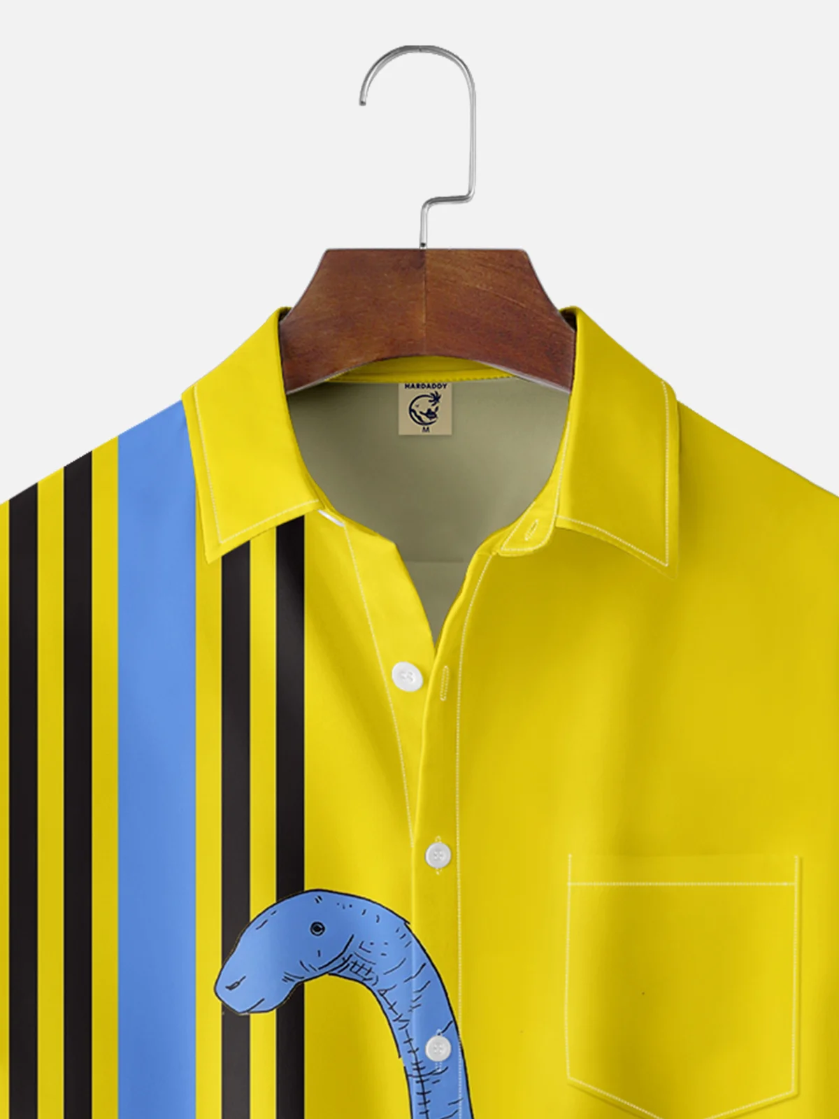 Moisture-wicking Fun Bat Riding Dinosaur Abstract Chest Pocket Bowling Shirt