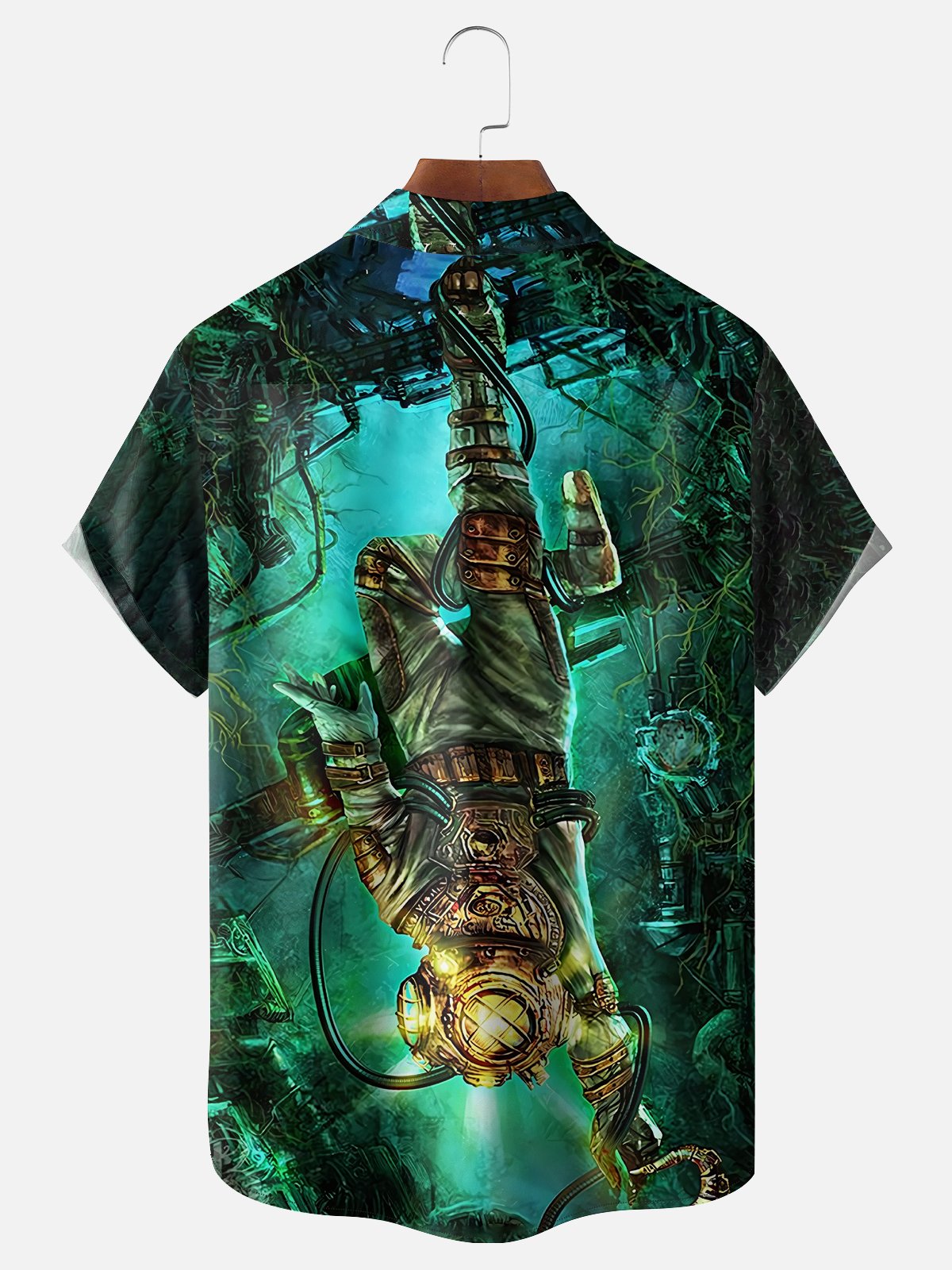 Moisture-wicking Vintage Abyss Diver Octopus Chest Pocket Hawaiian Shirt