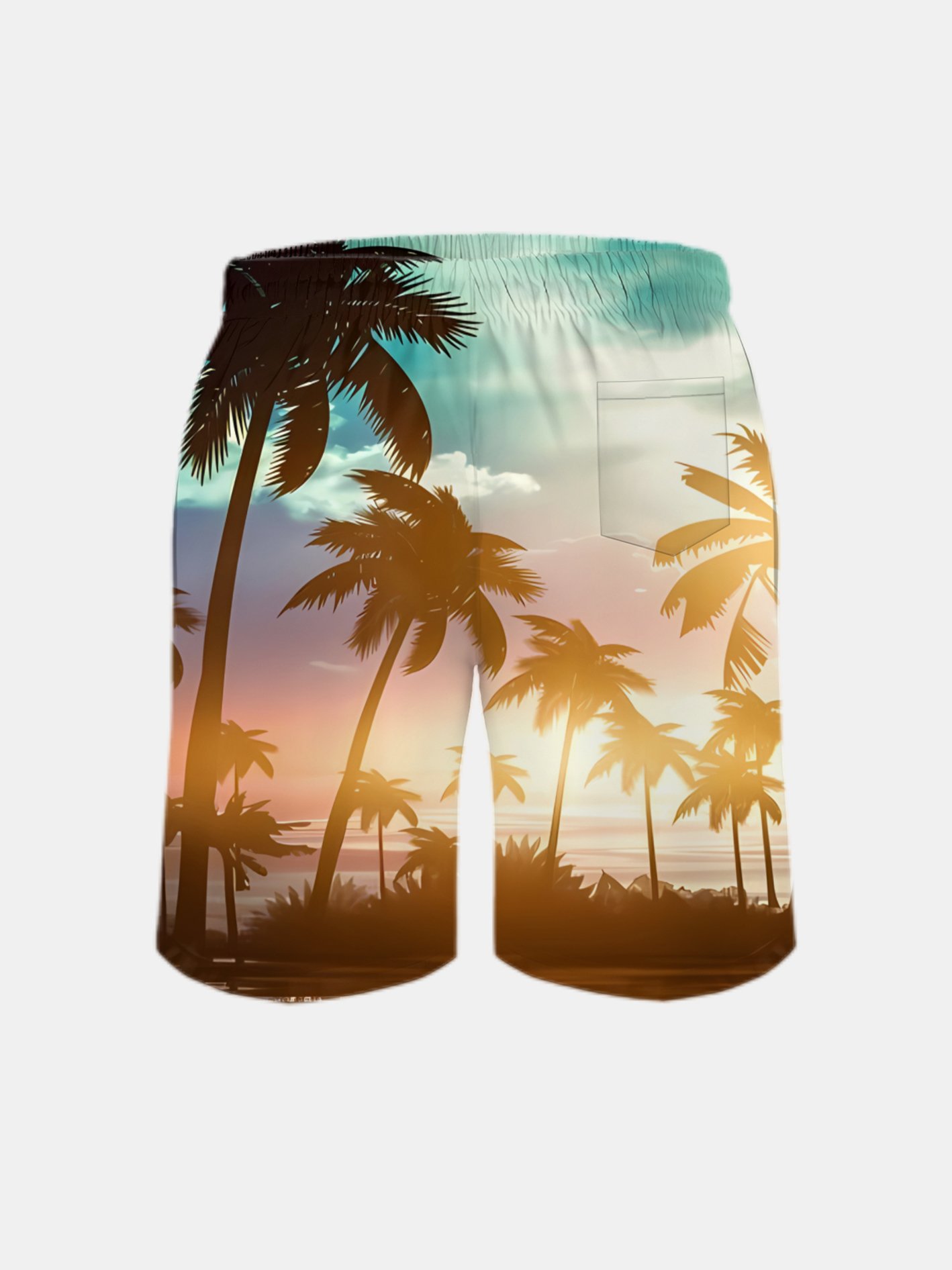 Men's Swim Trunks Hawaiian Tropical Palm Tree Beach Shorts with Pockets