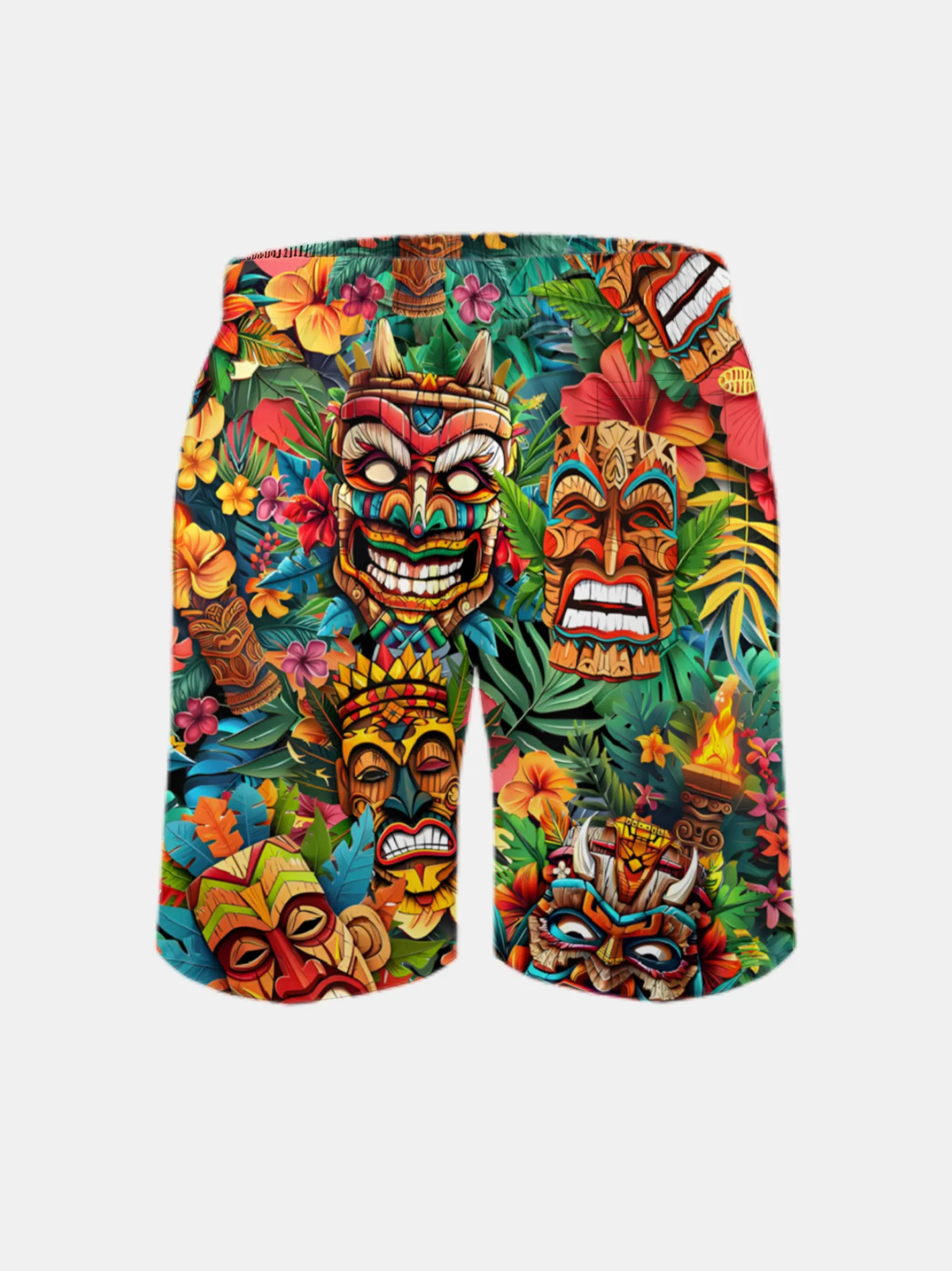 Men's Swim Trunks Hawaiian Tropical Tiki Beach Shorts with Pockets