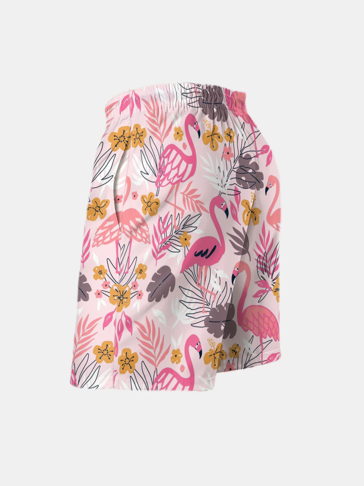 Men's Swim Trunks Hawaiian Tropical Flamingo Beach Shorts with Pockets