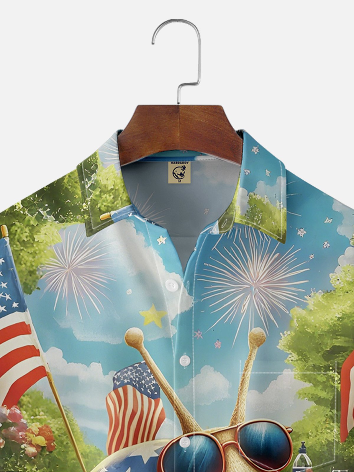 Moisture Wicking American Flag Snail Chest Pocket Hawaiian Shirt