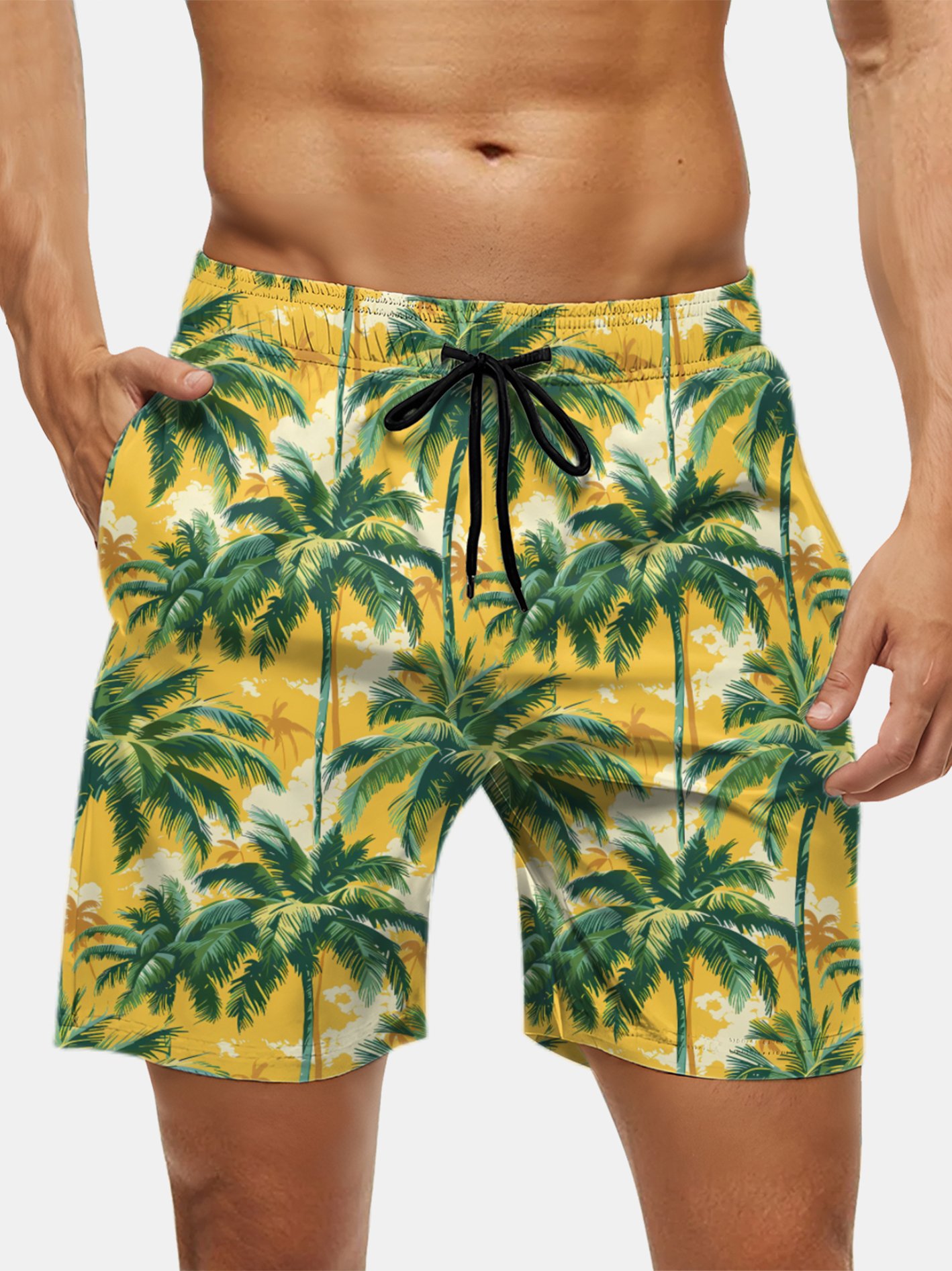 Men's Swim Trunks Hawaiian Tropical Palm Tree Beach Shorts with Pockets