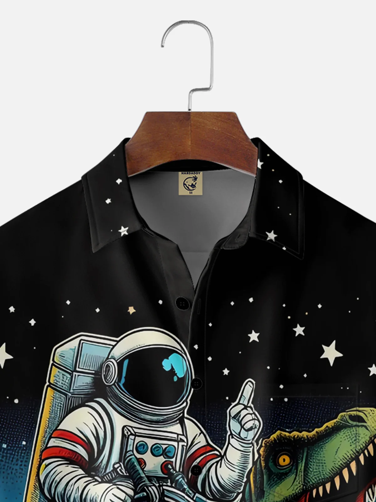 Moisture Wicking Astronaut Dinosaur Chest Pocket Hawaiian Shirt