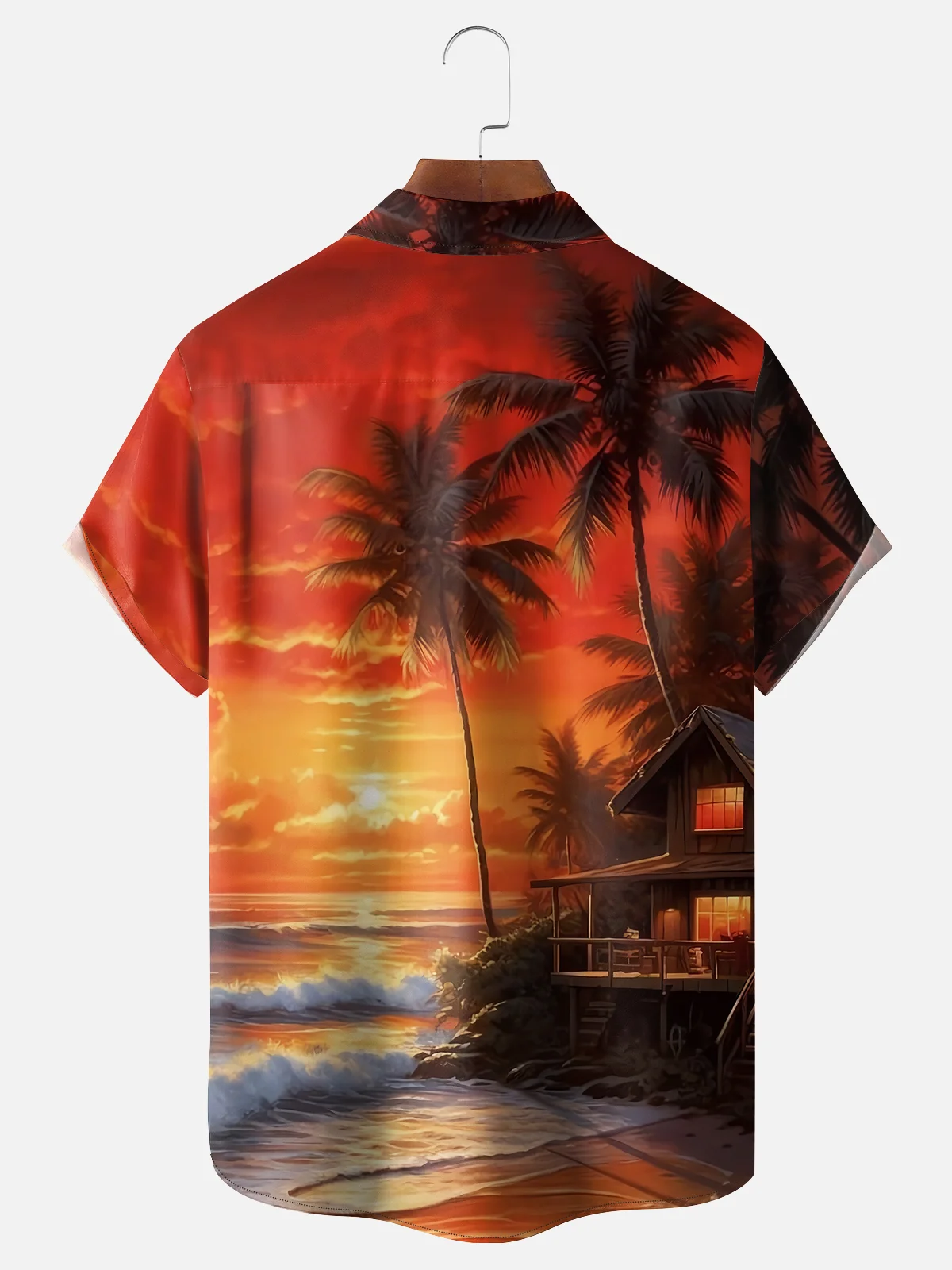 Moisture-wicking Dreamy Sunset Island Scenery Chest Pocket Hawaiian Shirt