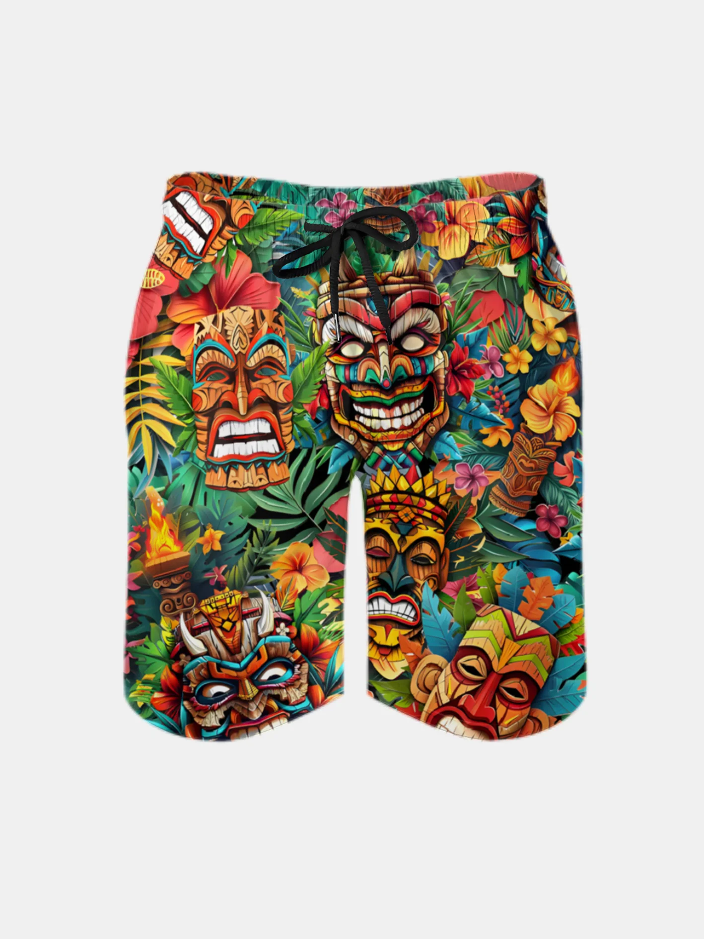 Men's Swim Trunks Hawaiian Tropical Tiki Beach Shorts with Pockets