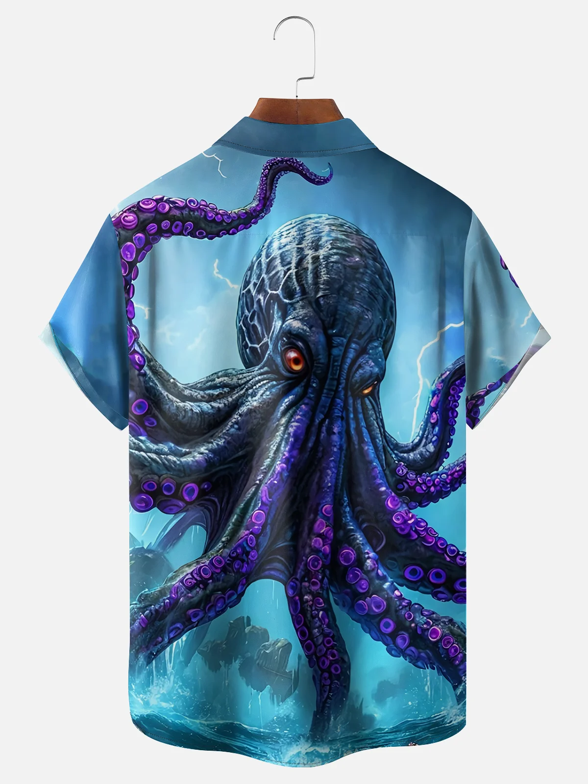 Moisture-wicking Cthulhu Octopus Ocean Chest Pocket Hawaiian Shirt
