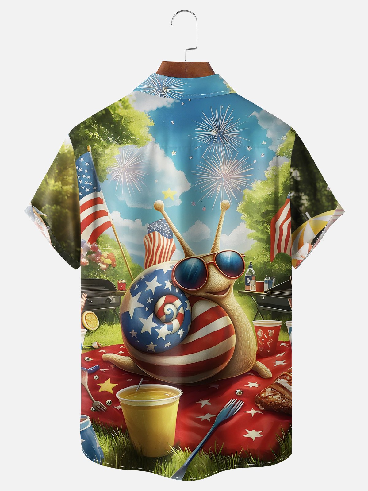 Moisture Wicking American Flag Snail Chest Pocket Hawaiian Shirt