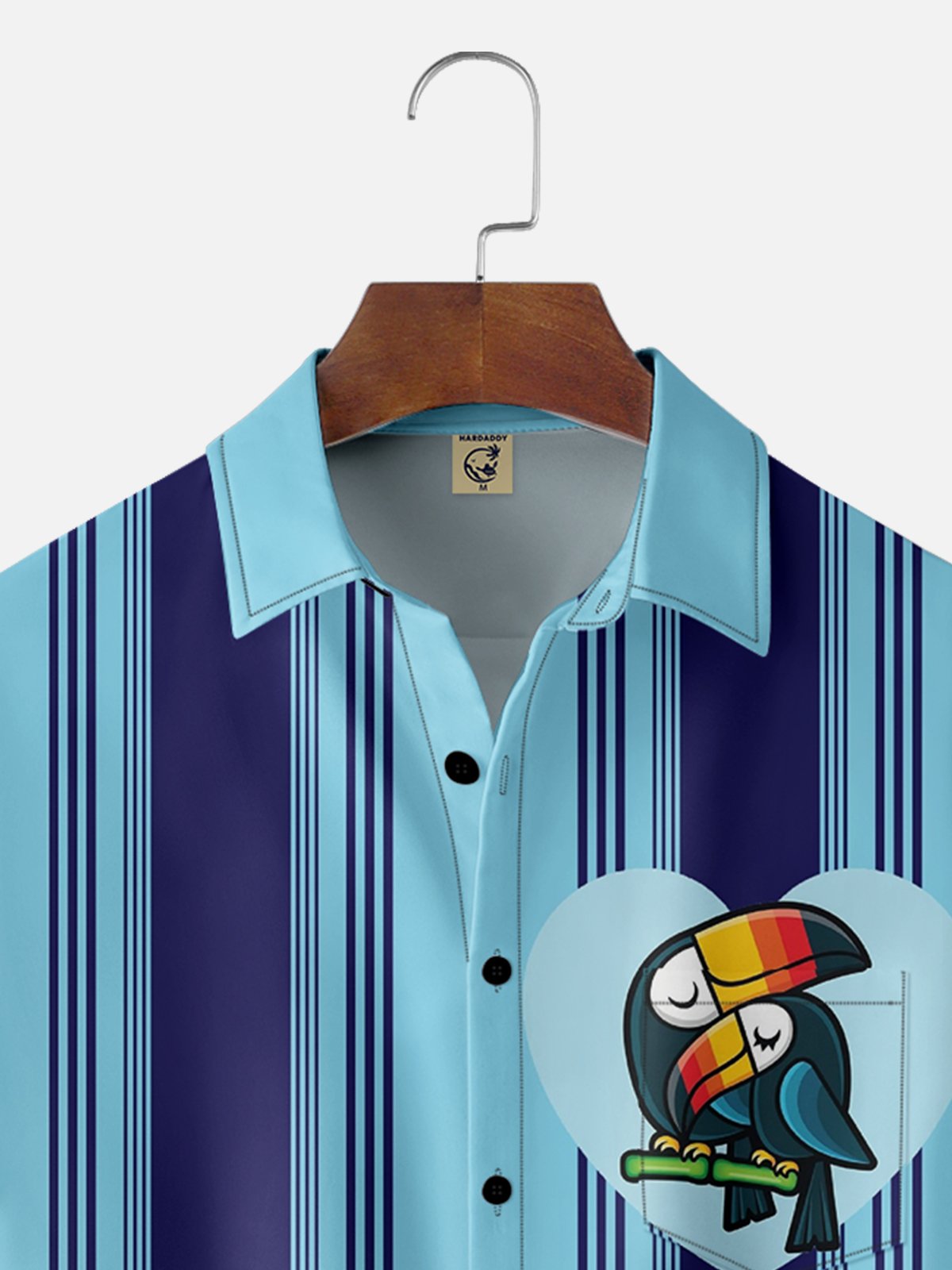 Moisture Wicking Striped Toucan Chest Pocket Bowling Shirt