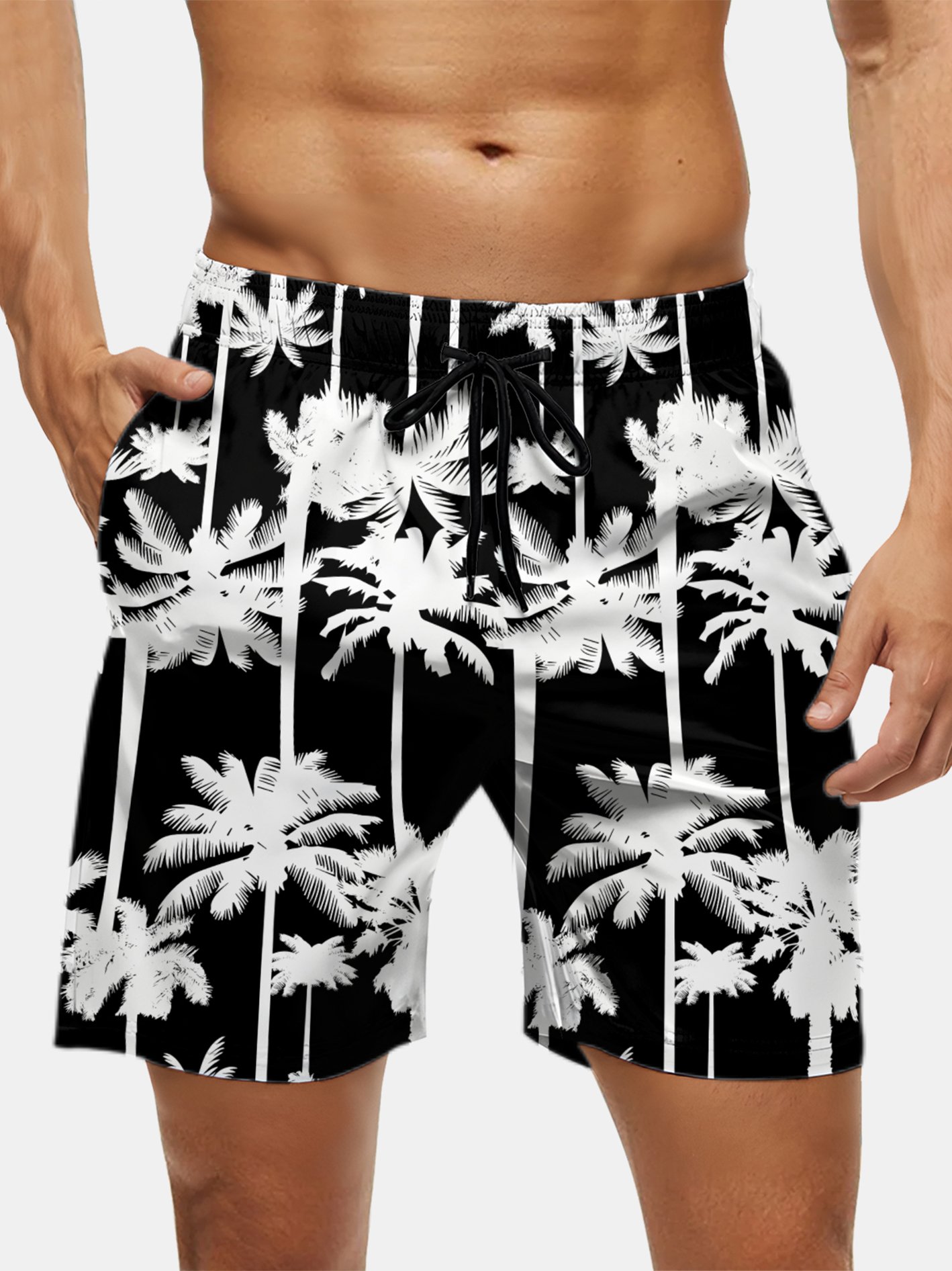 Men's Swim Trunks Hawaiian Tropical Palm Tree Beach Shorts with Pockets