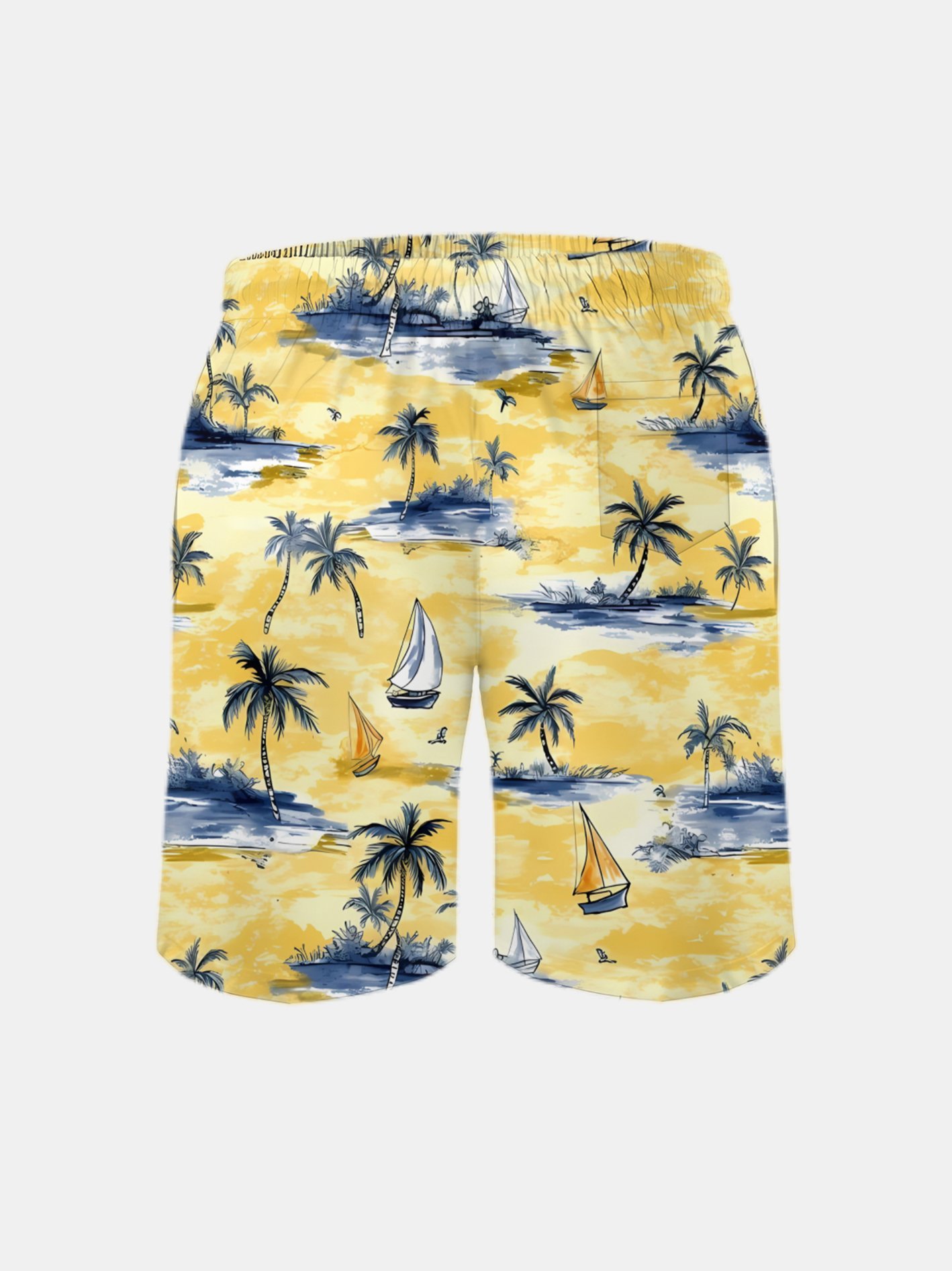 Men's Swim Trunks Hawaiian Tropical Palm Tree Beach Shorts with Pockets