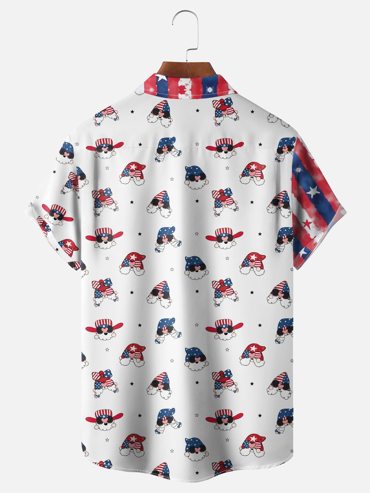 Moisture-wicking Independence Day American Flag Gnome Chest Pocket Casual Shirt