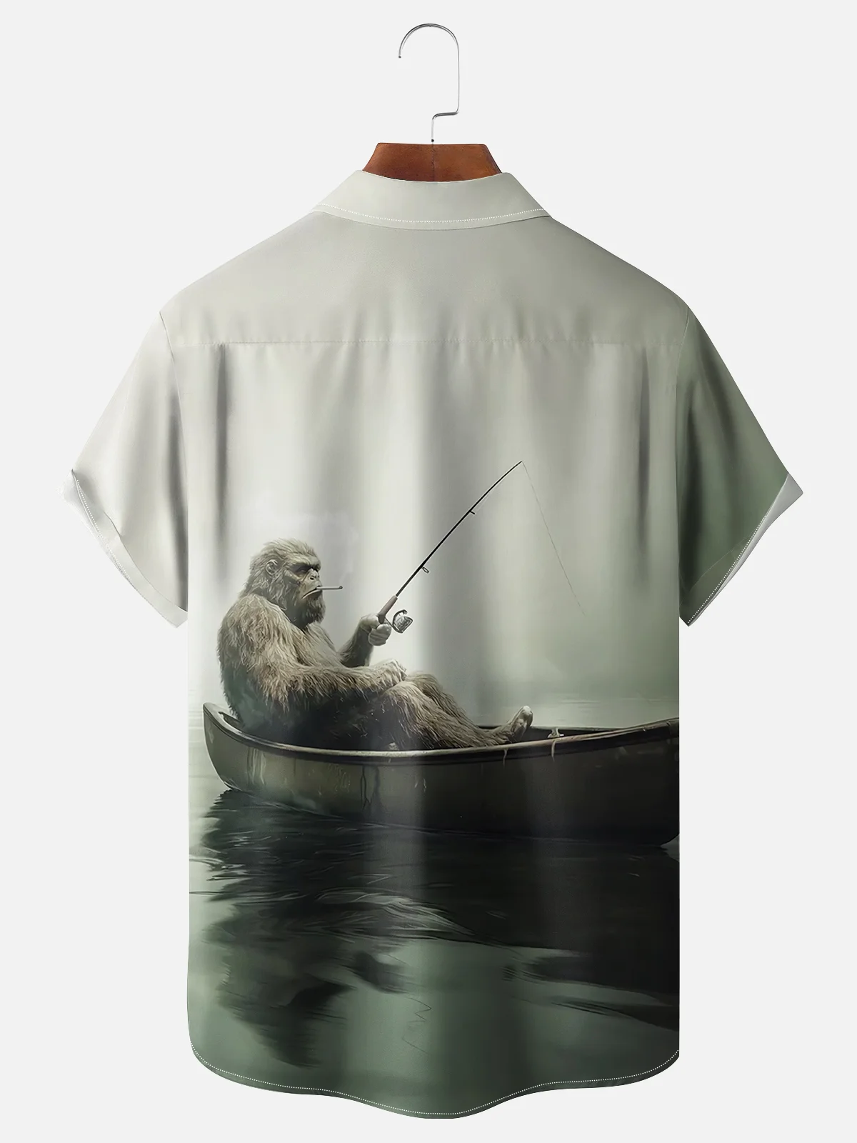 Moisture-wicking Fun Bigfoot Sea Fishing Chest Pocket Hawaiian Shirt