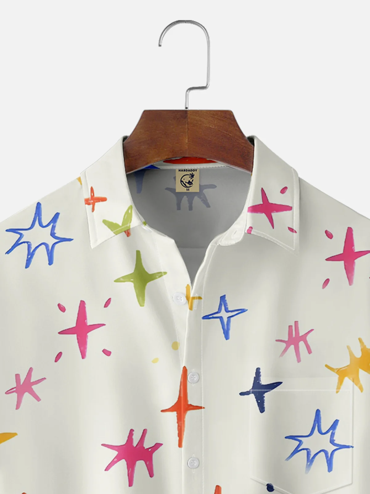 Moisture-wicking Young Fun Star Art Abstract Chest Pocket Casual Shirt